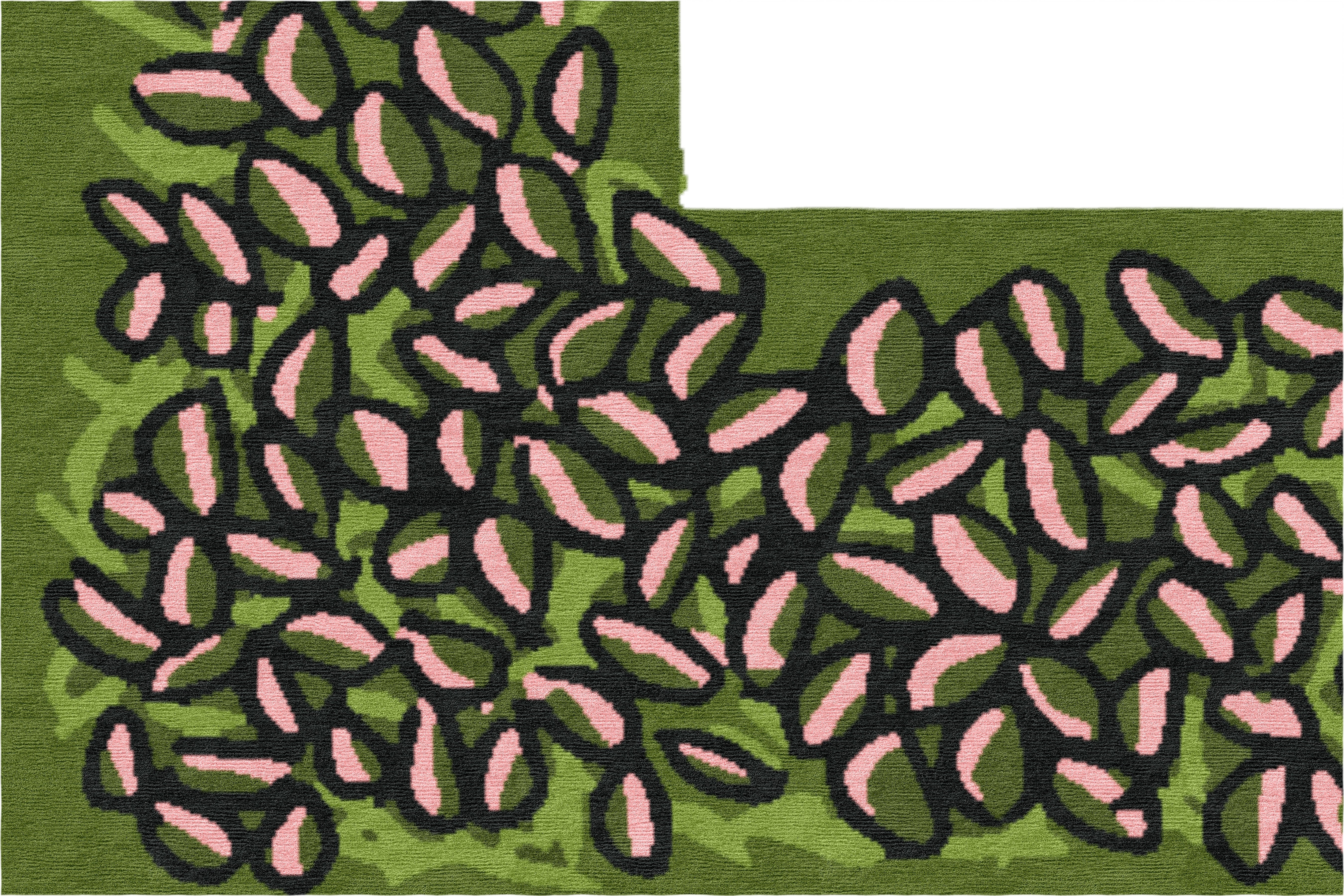 "The Turn" - Small Flowers L-Shaped Hand-Knotted Wool Runner