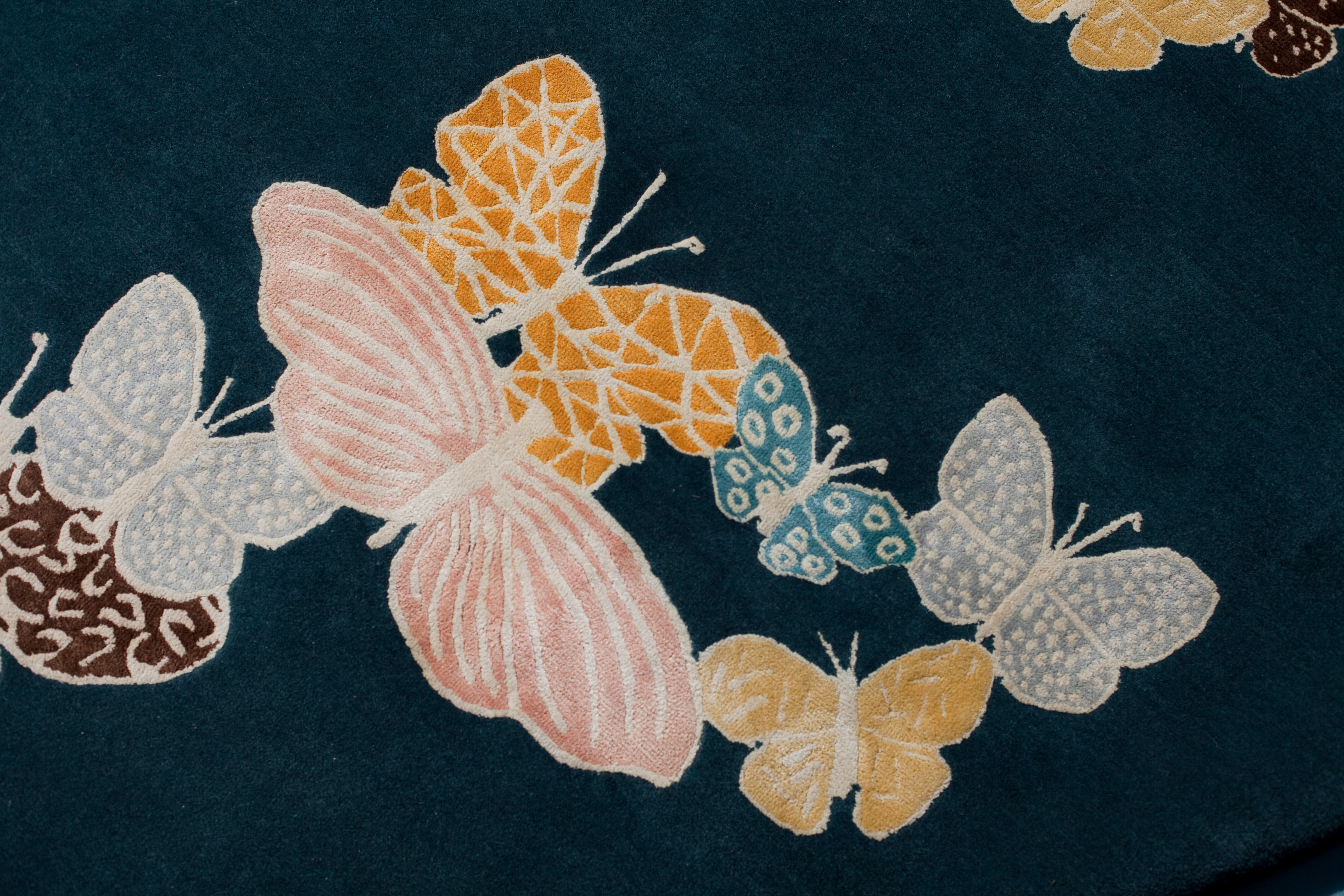 "Spirit in the Night Sky" - Petrol Blue Round Butterfly Rug in - image 4
