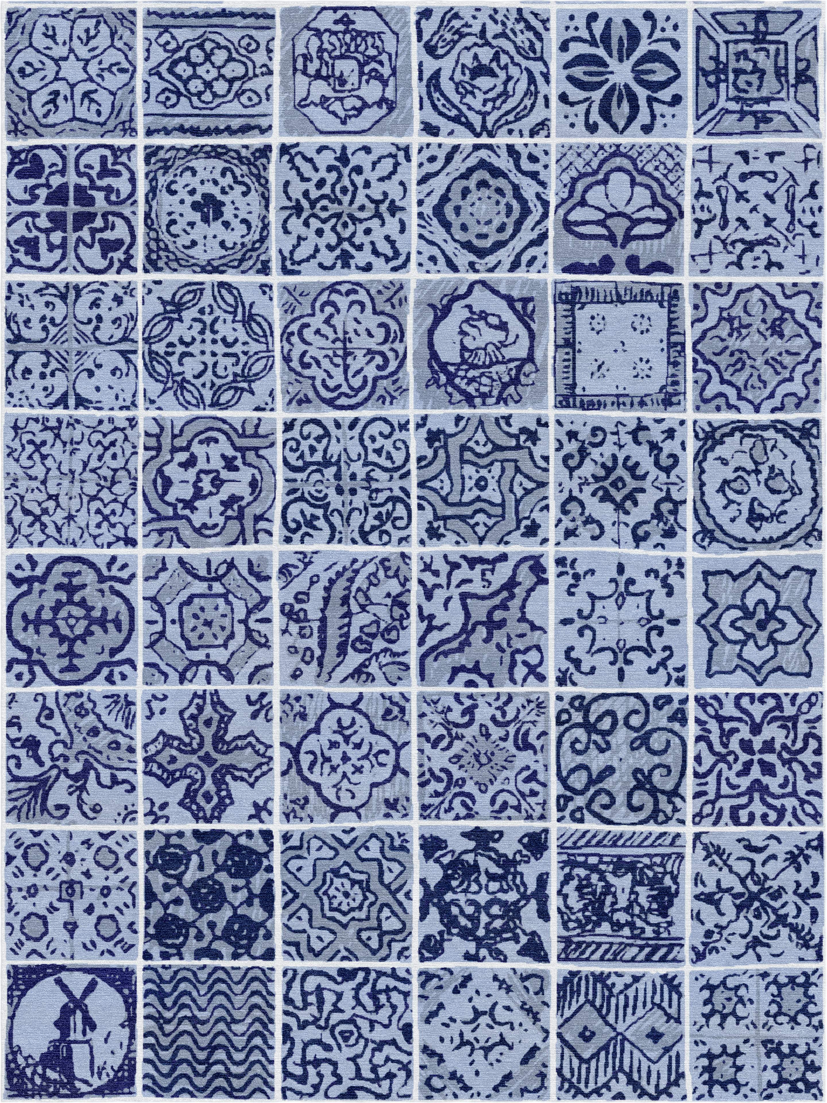 "Dutch Tiles" - Blue Handmade Wool Rug, Dutch Tiles Collection - image 7
