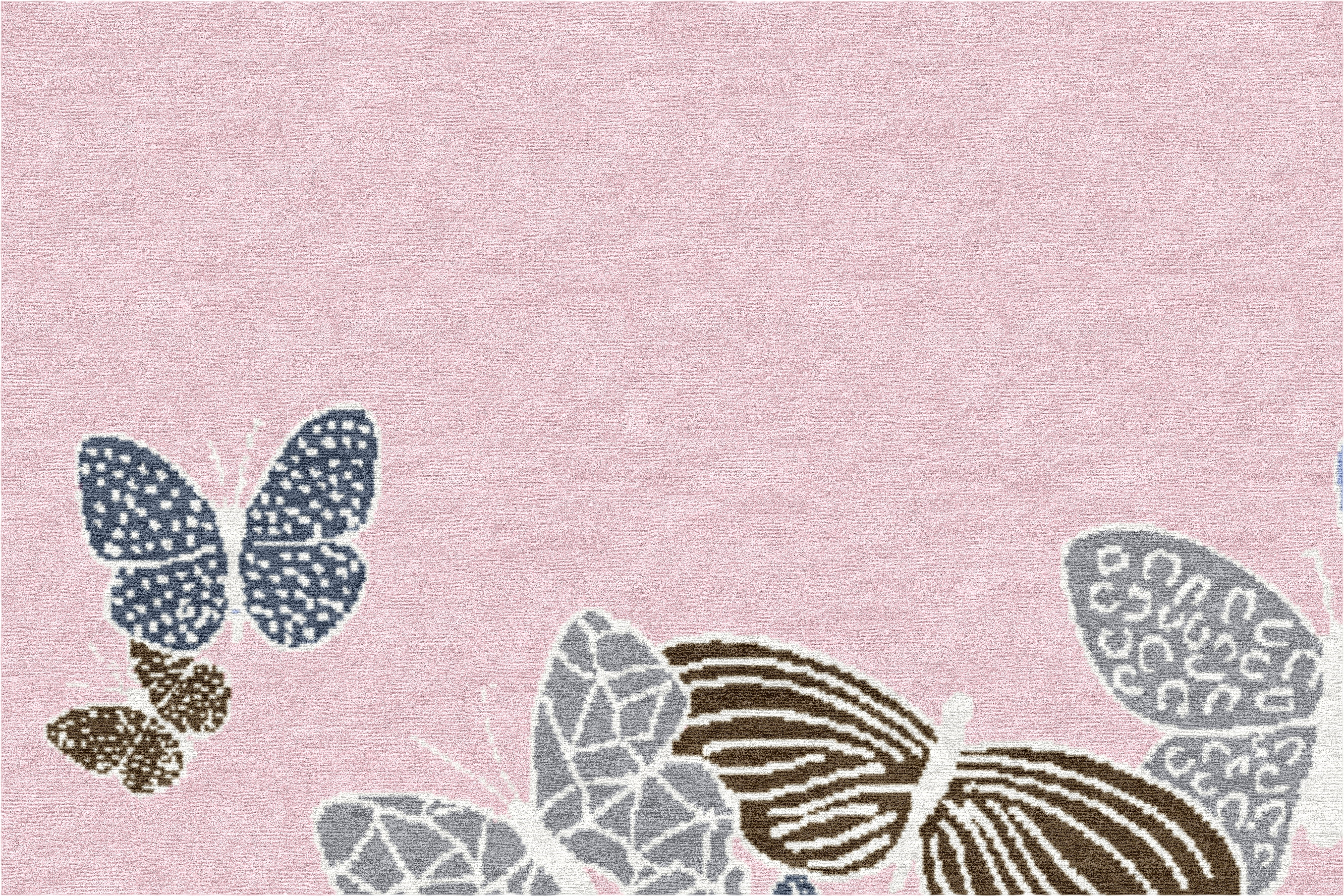"Spirit in the Sky" - Bright Pink Round Butterfly Rug in Wool - image 2