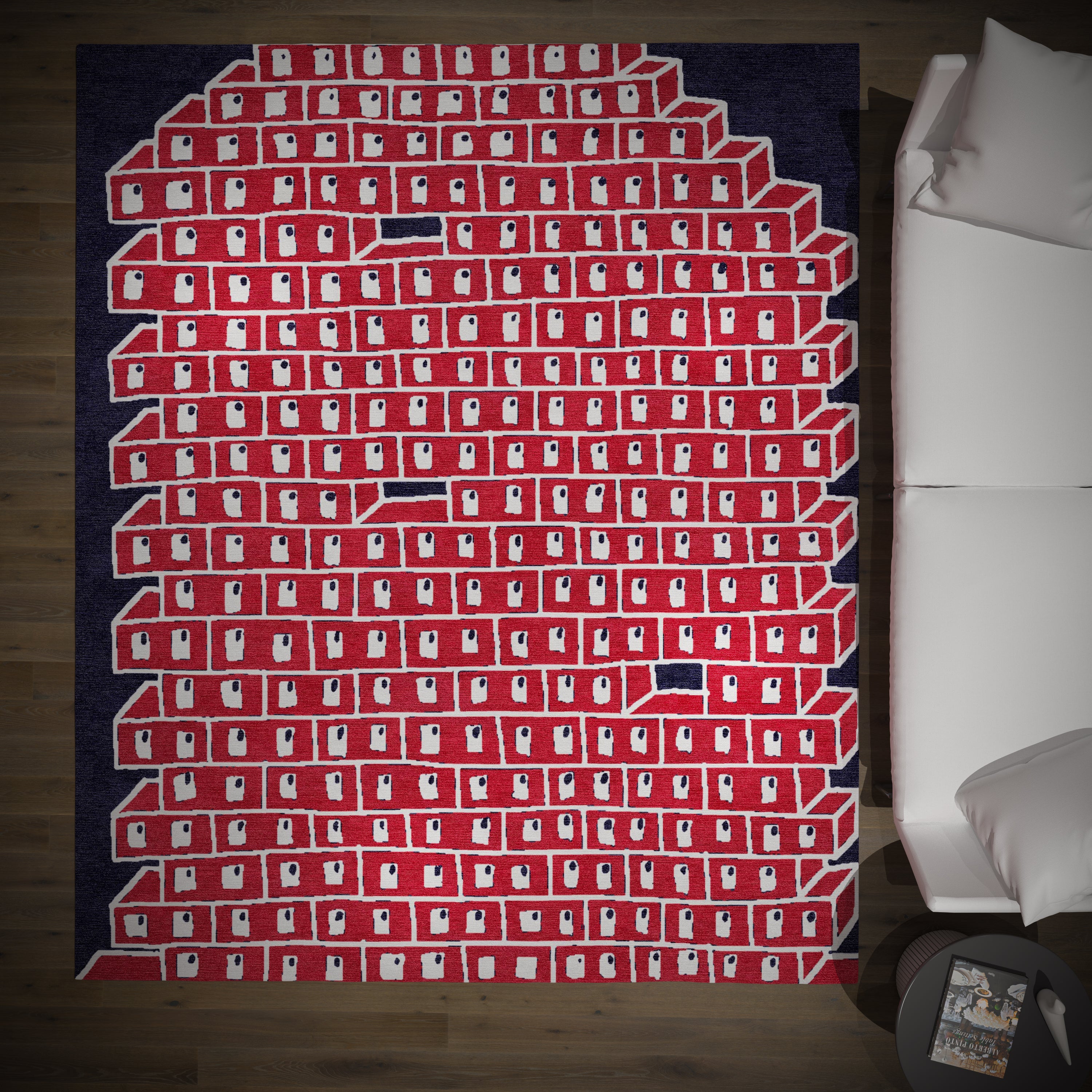 Hollow Brick Wall - Red, White and Dark Blue Handmade Nepalese - image 2