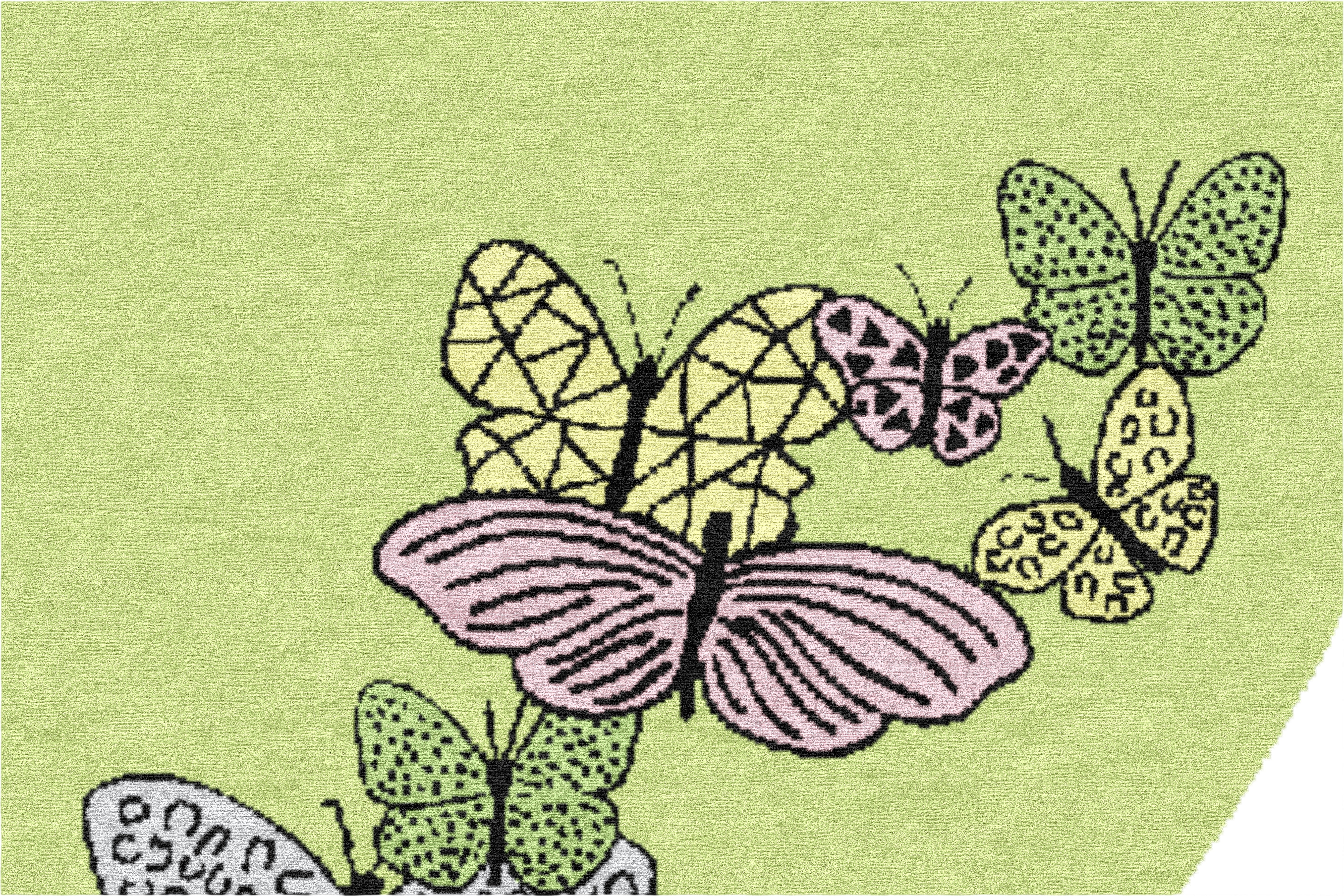"Spirit in the Sky" - Lime Green Round Butterfly Rug in Wool and - image 3