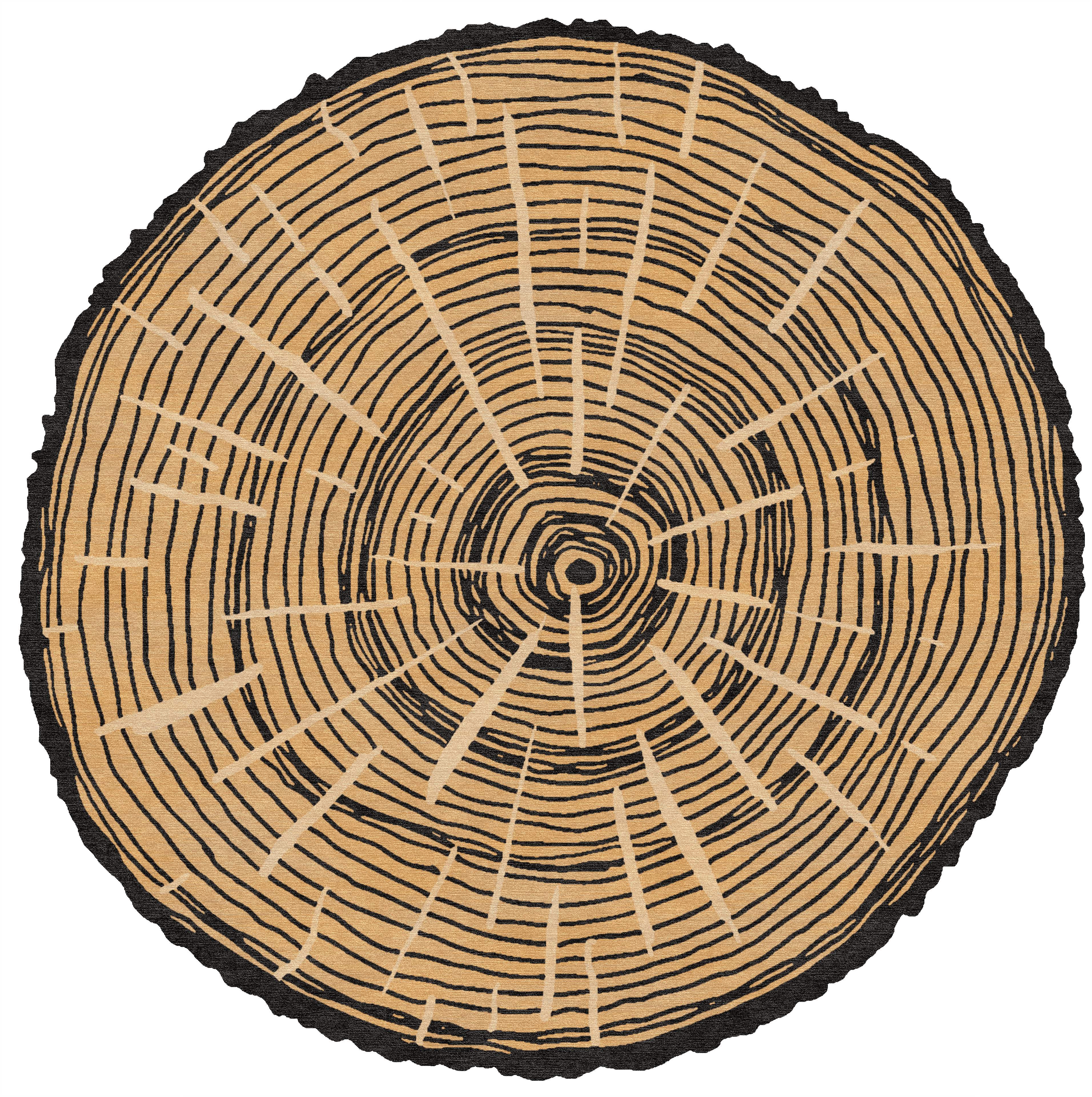 "The Tree Calendar" - Beige Round Hand-Knotted Wool Rug by - image 6