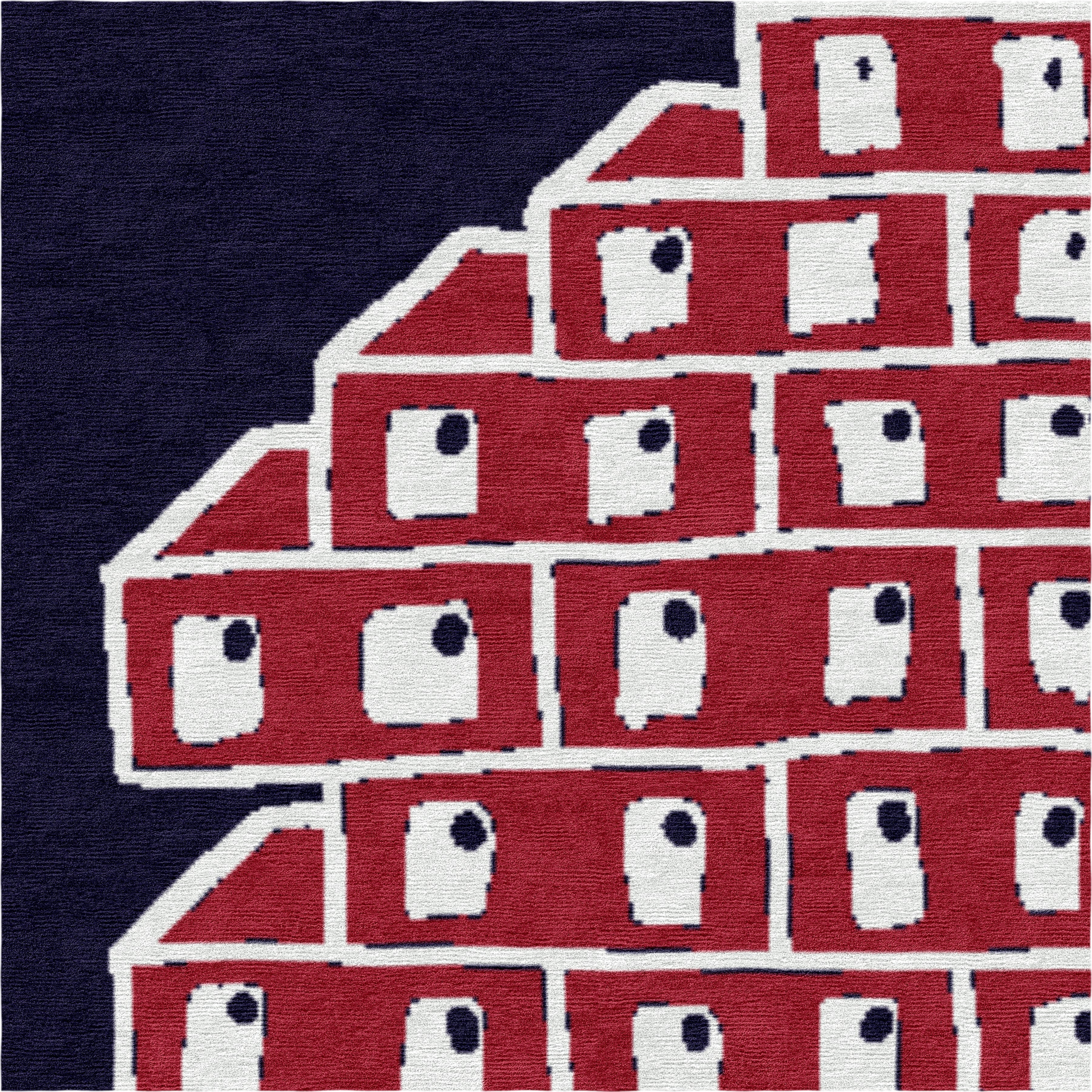 Hollow Brick Wall - Red, White and Dark Blue Handmade Nepalese