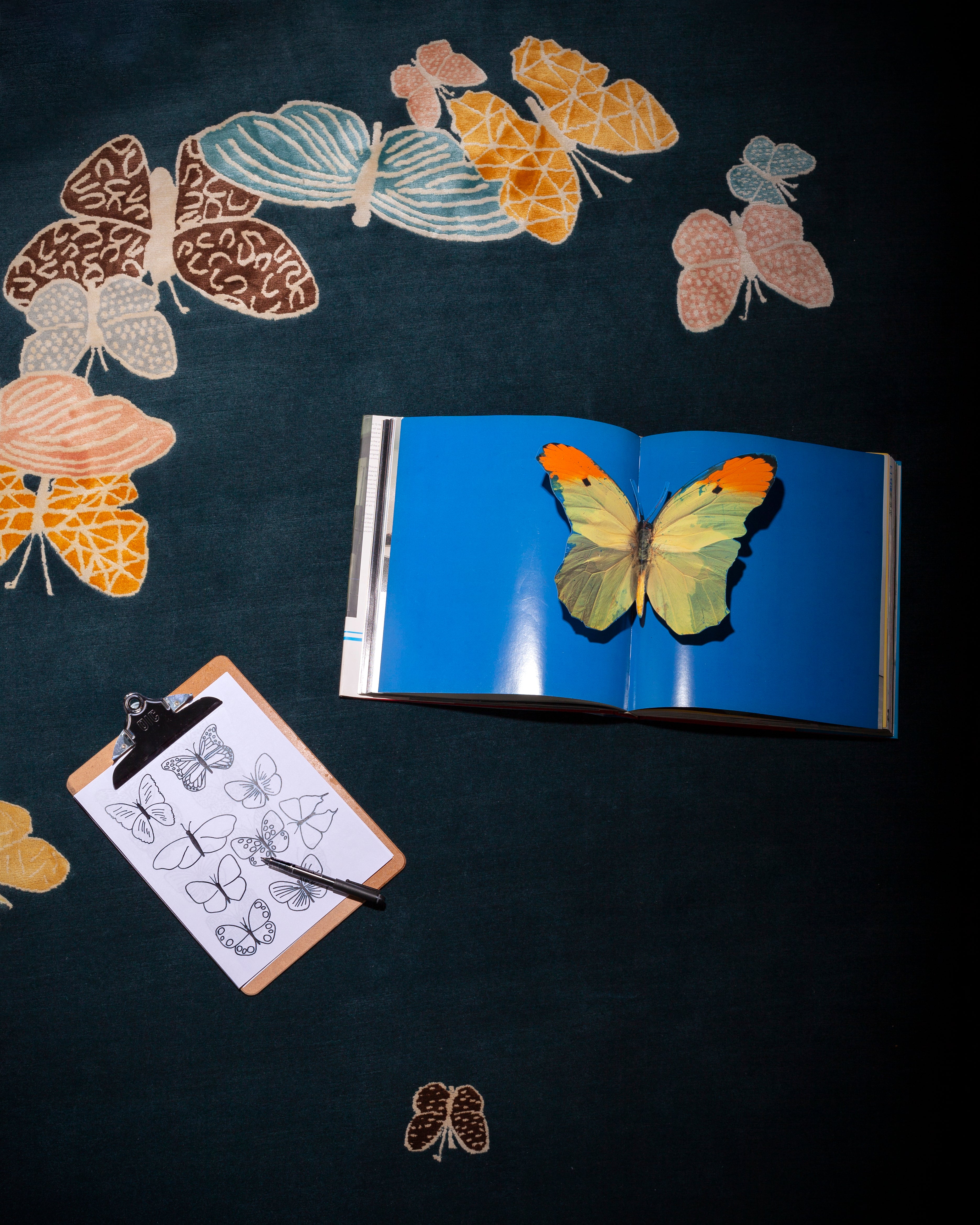 "Spirit in the Night Sky" - Petrol Blue Round Butterfly Rug in - image 10