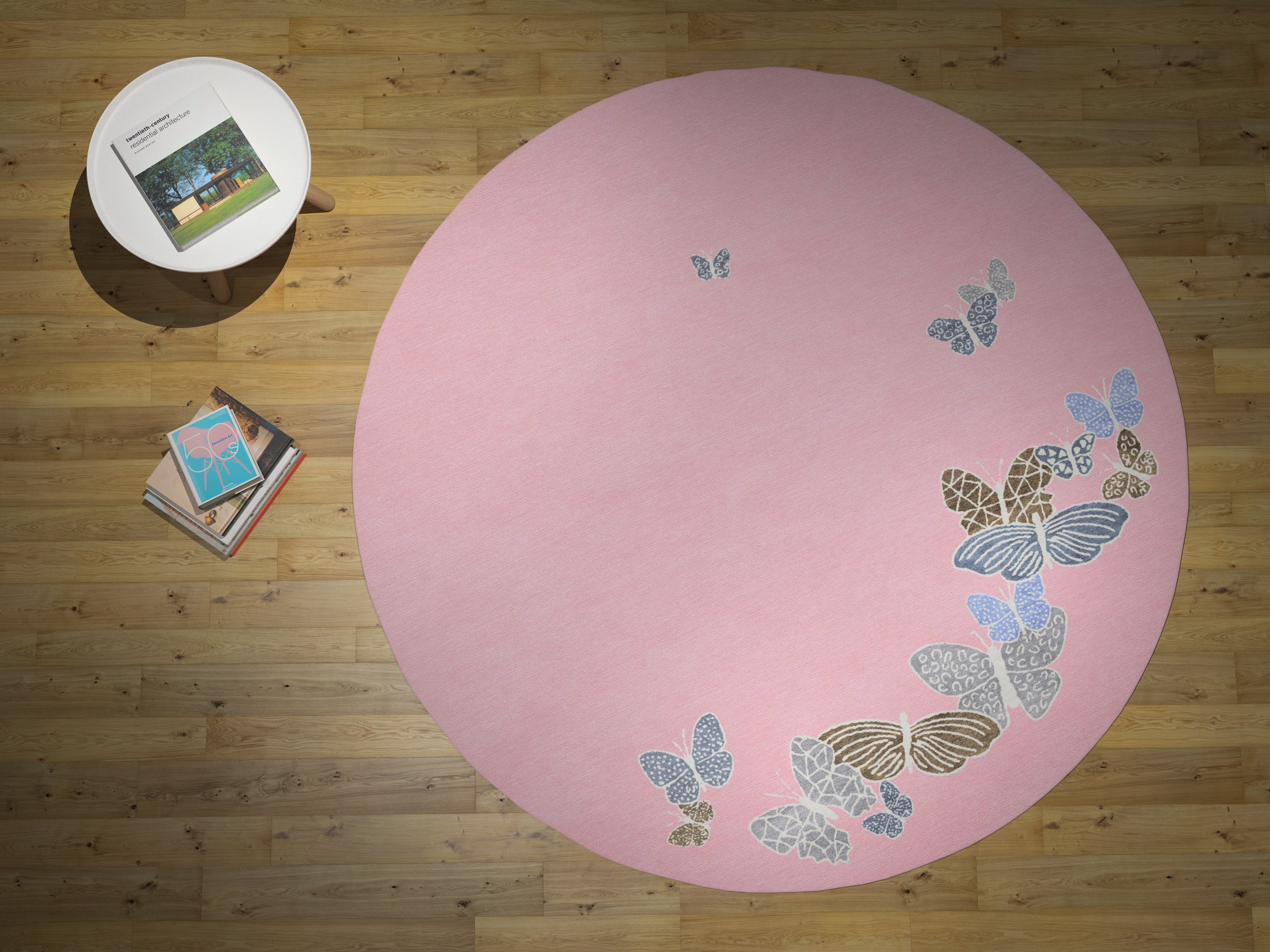 "Spirit in the Sky" - Bright Pink Round Butterfly Rug in Wool - image 5