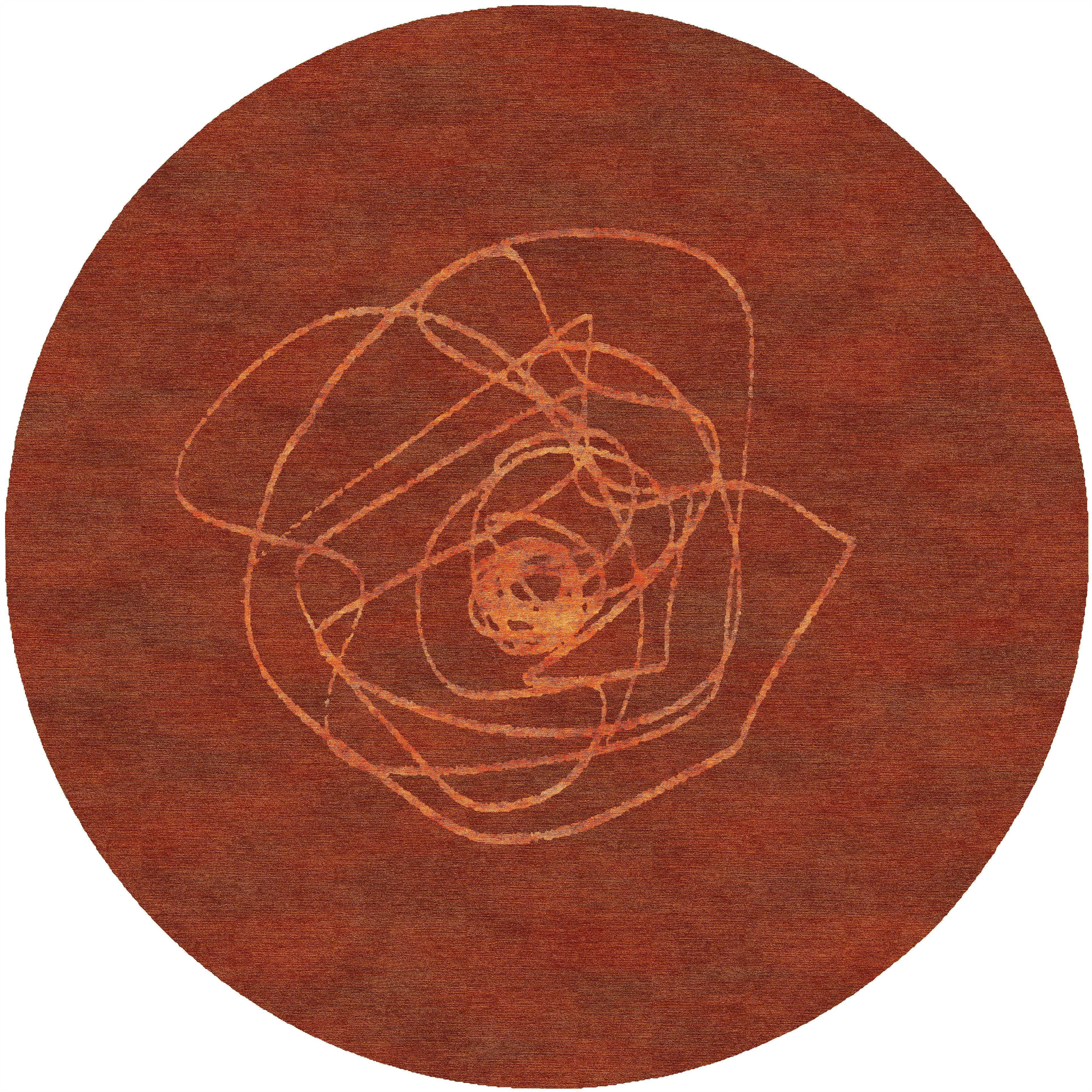 "La Rosa" - Terracotta Round Handmade Wool and Silk Rug, La Rosa - image 4