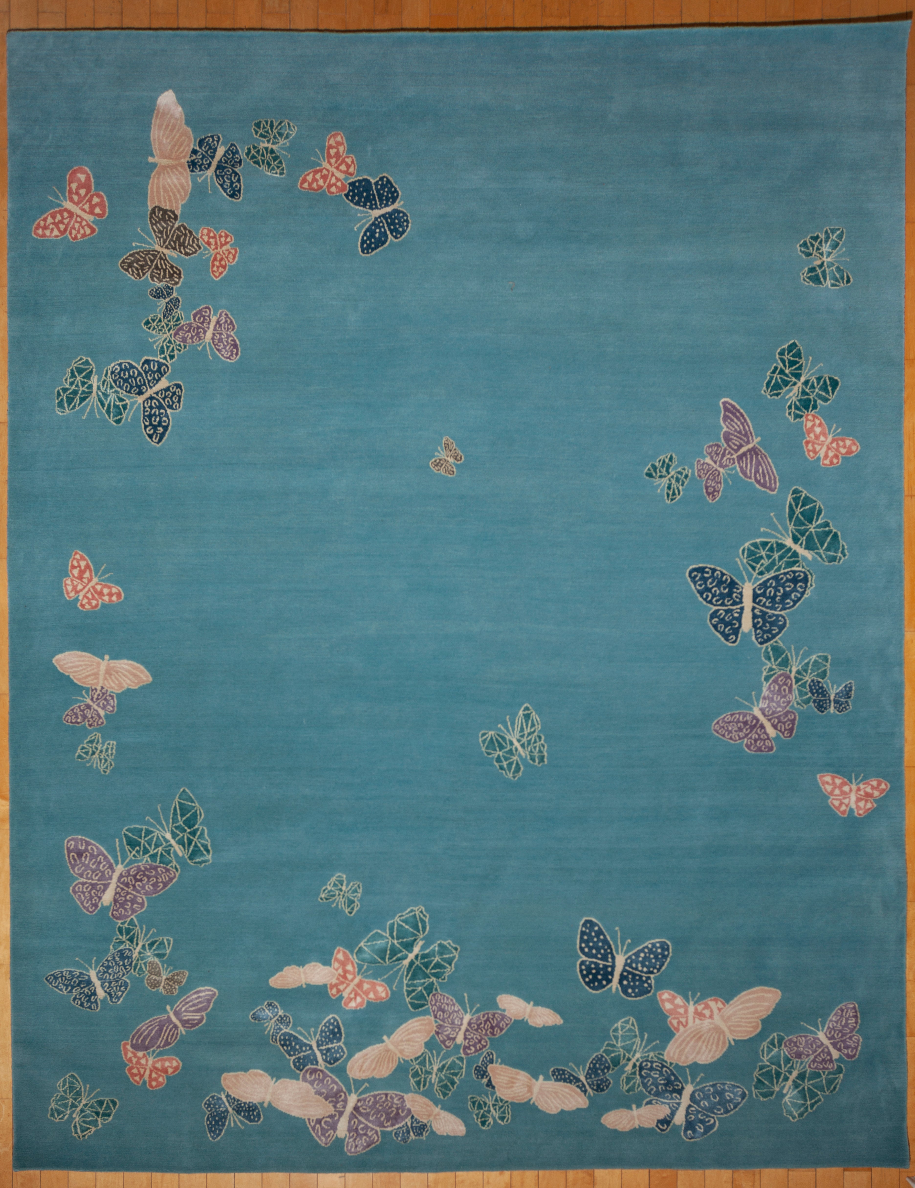 "Spirit in the Sky" - Aqua Butterfly Rug in Wool and Silk - image 8