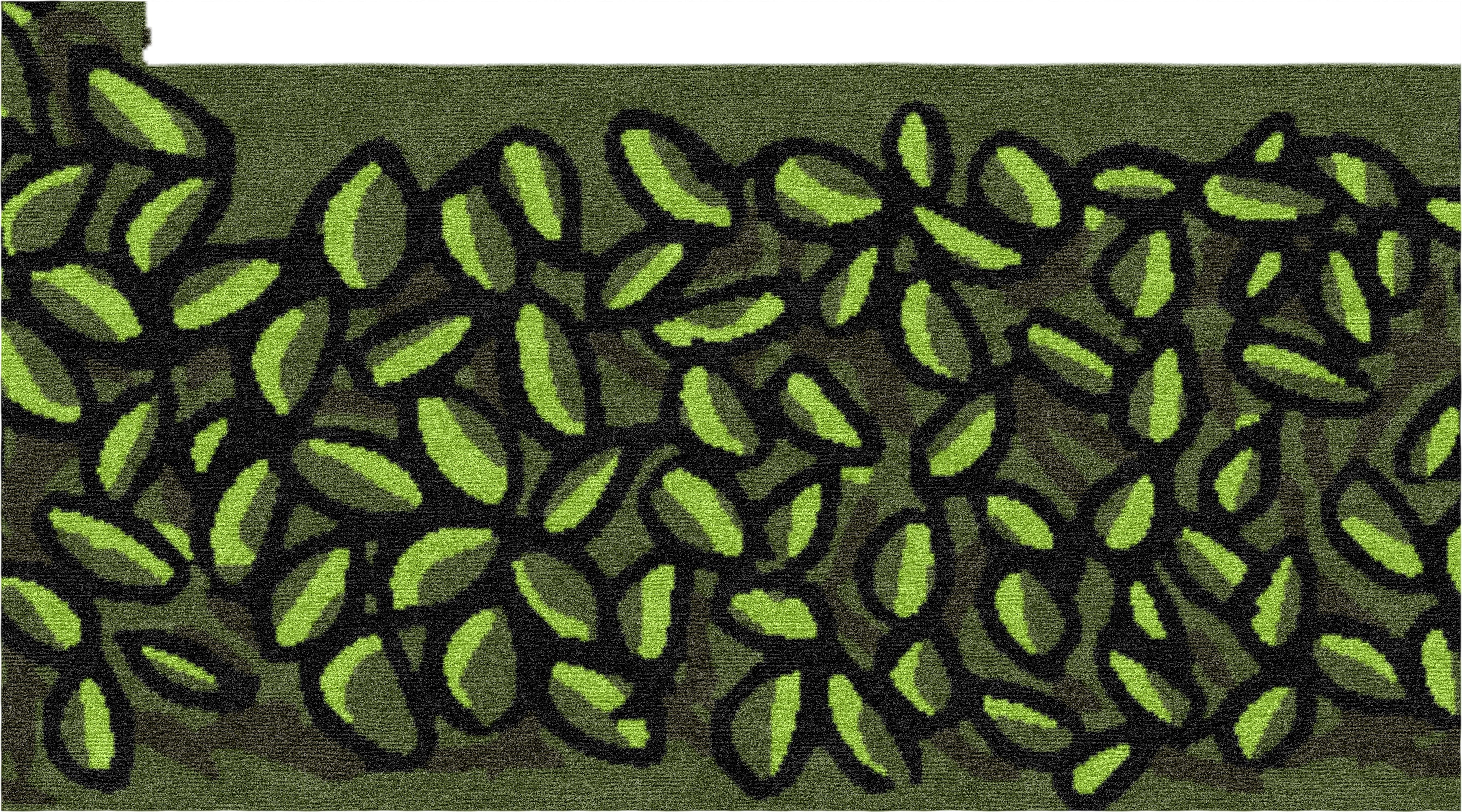 "The Turn" - Small Leaves L-Shaped Hand-Knotted Wool Runner - image 3