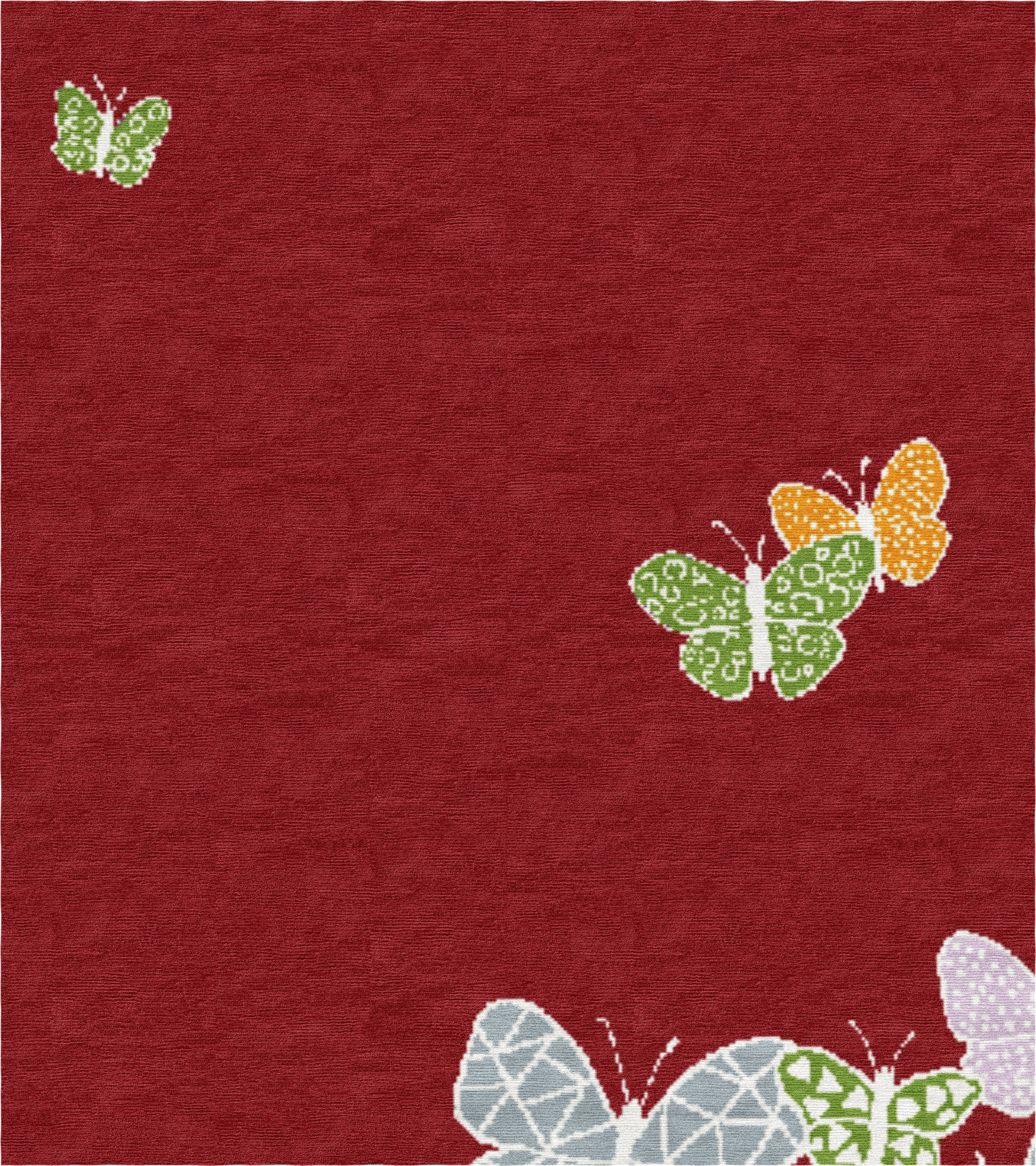 "Spirit in the Sky" - Deep Red Round Butterfly Rug in Wool and - image 3