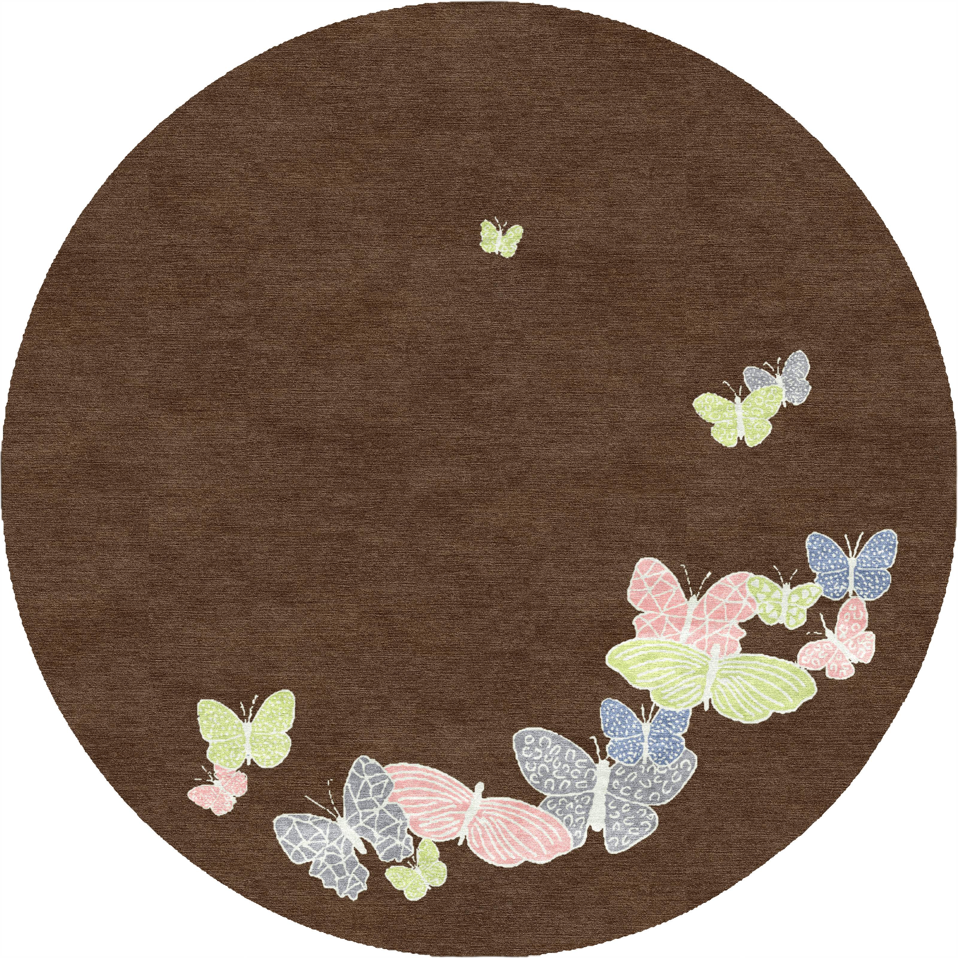 "Spirit in the Night Sky" - Dark Brown Round Butterfly Rug in - image 2