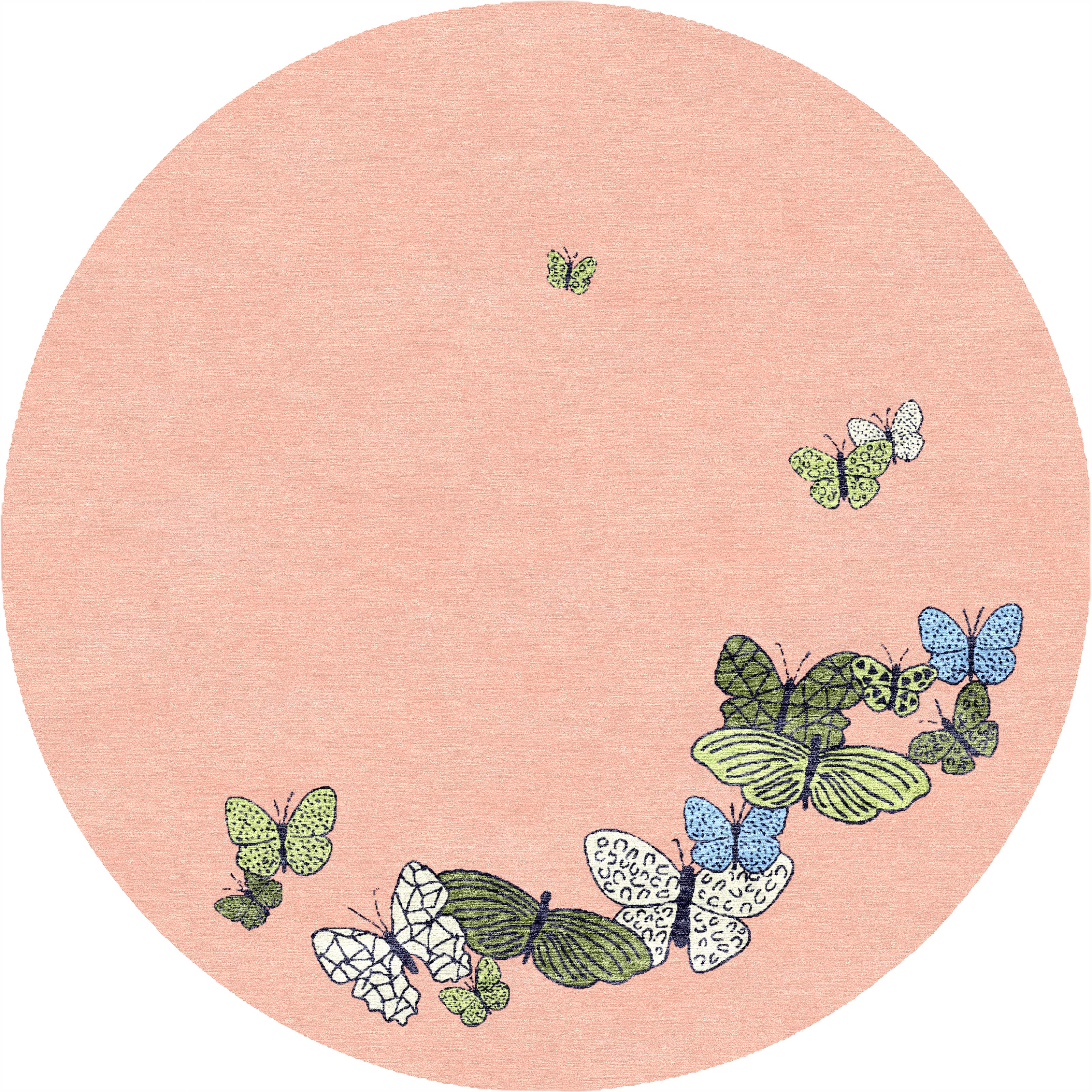 "Spirit in the Sky" - Peach Round Butterfly Rug in Wool and - image 6