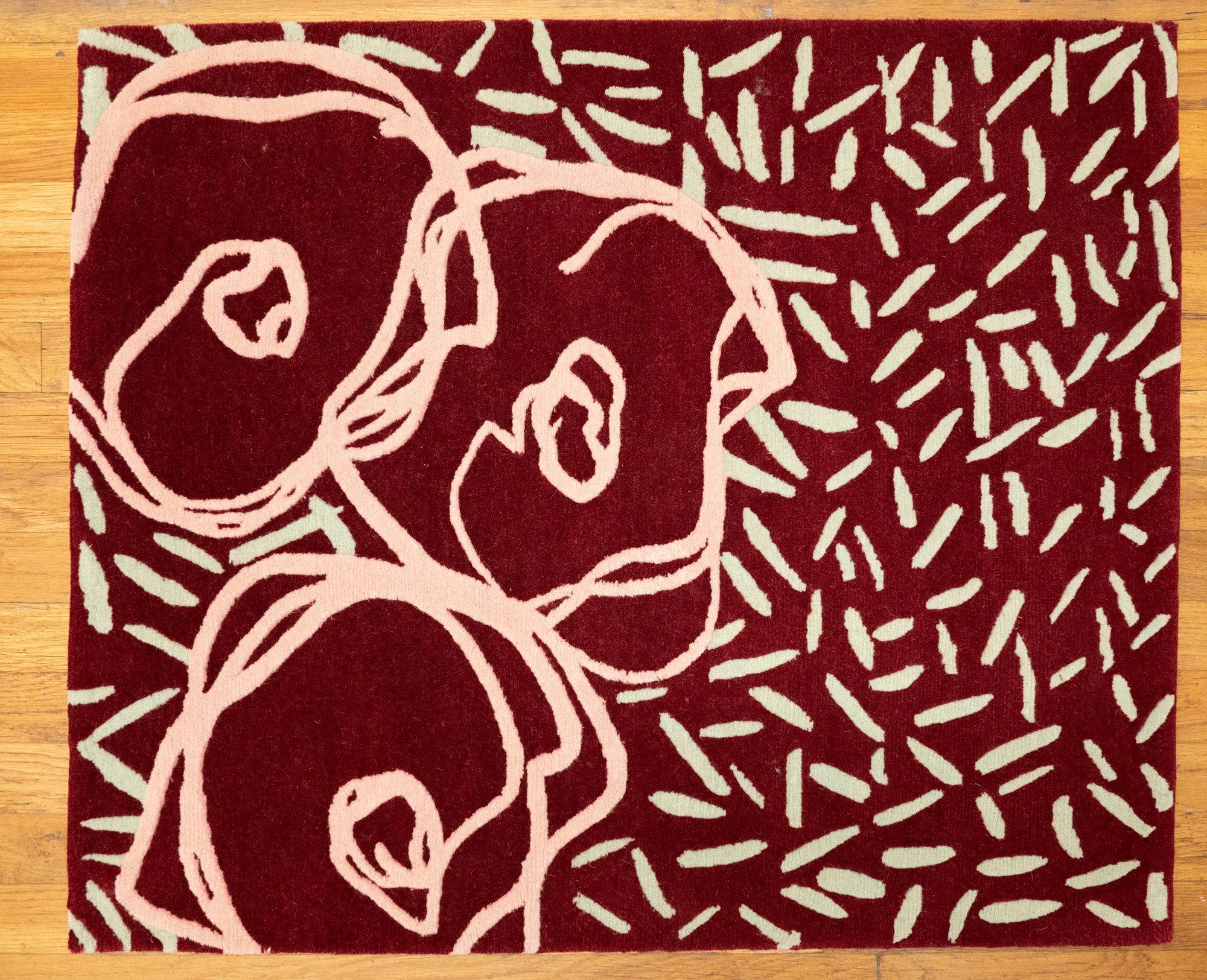 "Room for Ritual" - Radiant Red Handmade Floral Rug in Wool - image 3