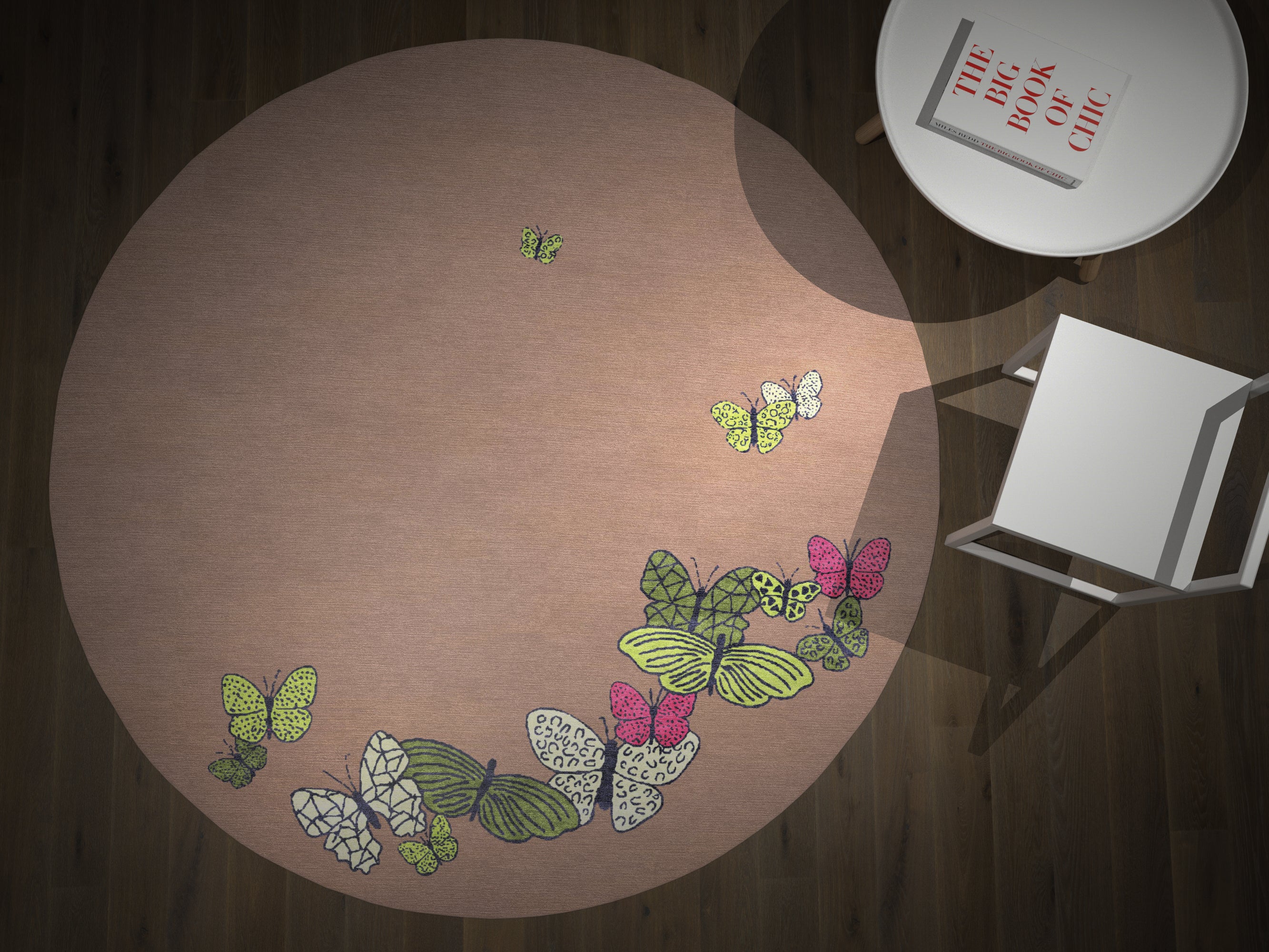 "Spirit in the Sky" - Beige Round Butterfly Rug in Wool and - image 5