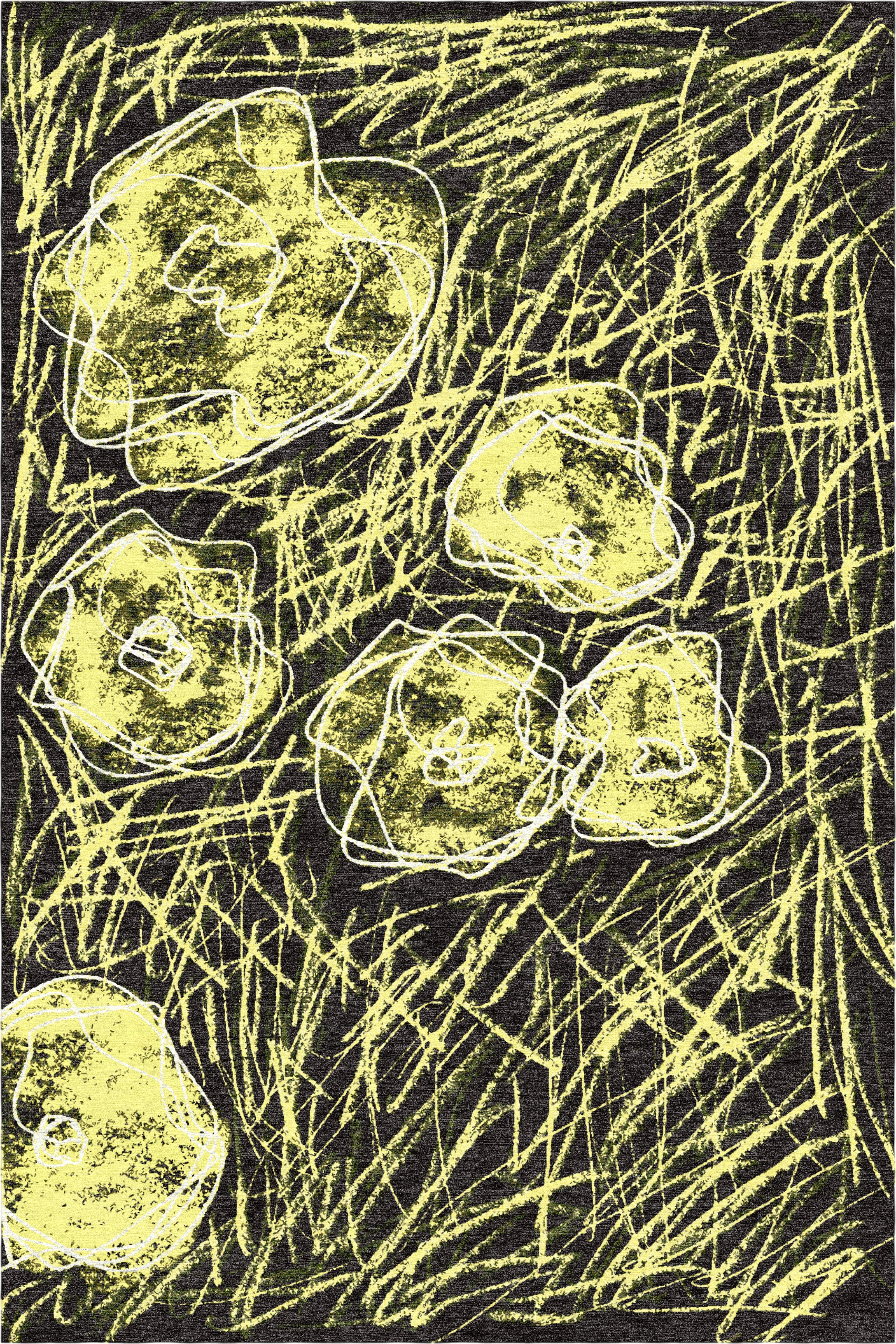 "Room for Ritual" - Butter Yellow Hand-Knotted Floral Rug in - image 7