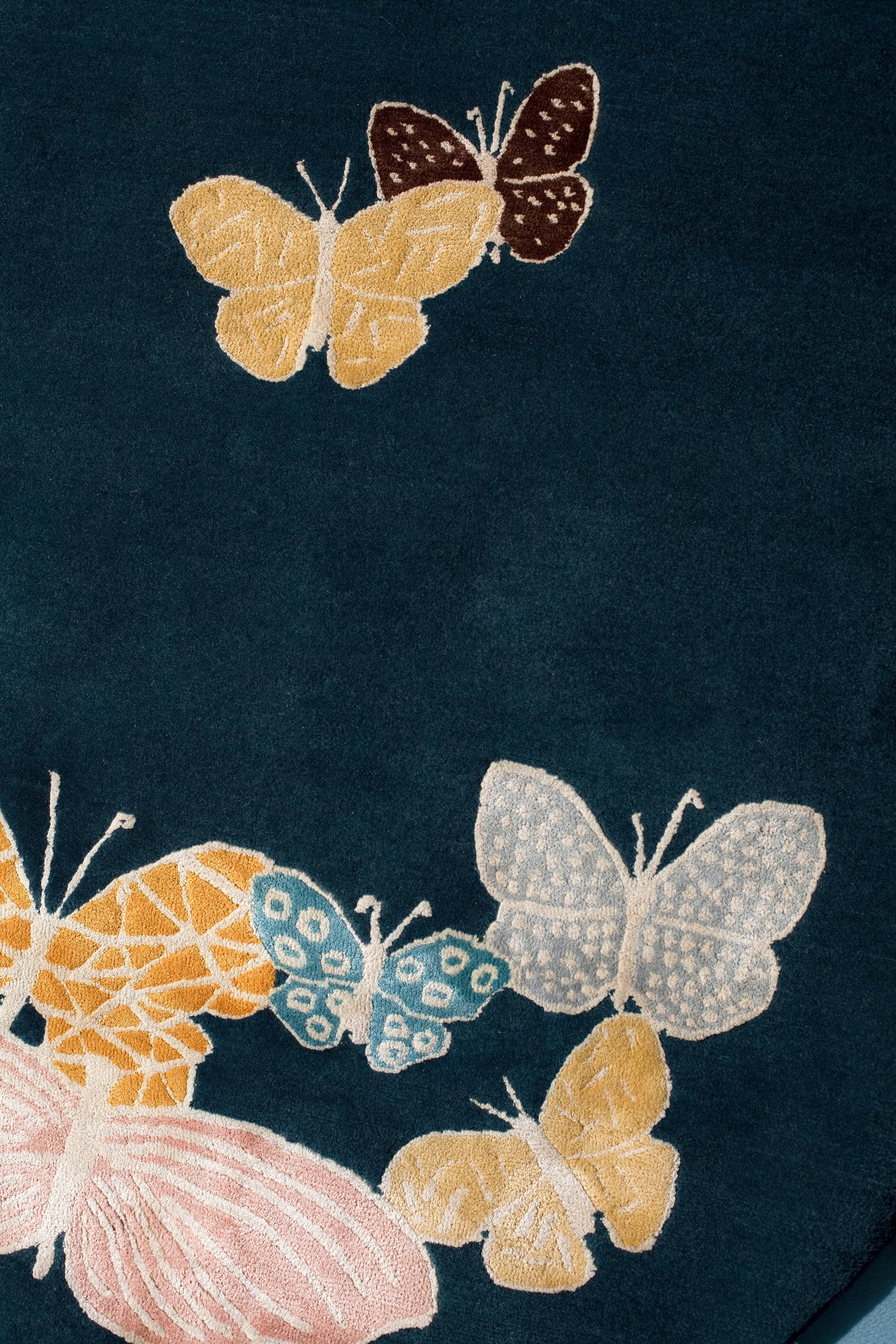 "Spirit in the Night Sky" - Petrol Blue Round Butterfly Rug in - image 2