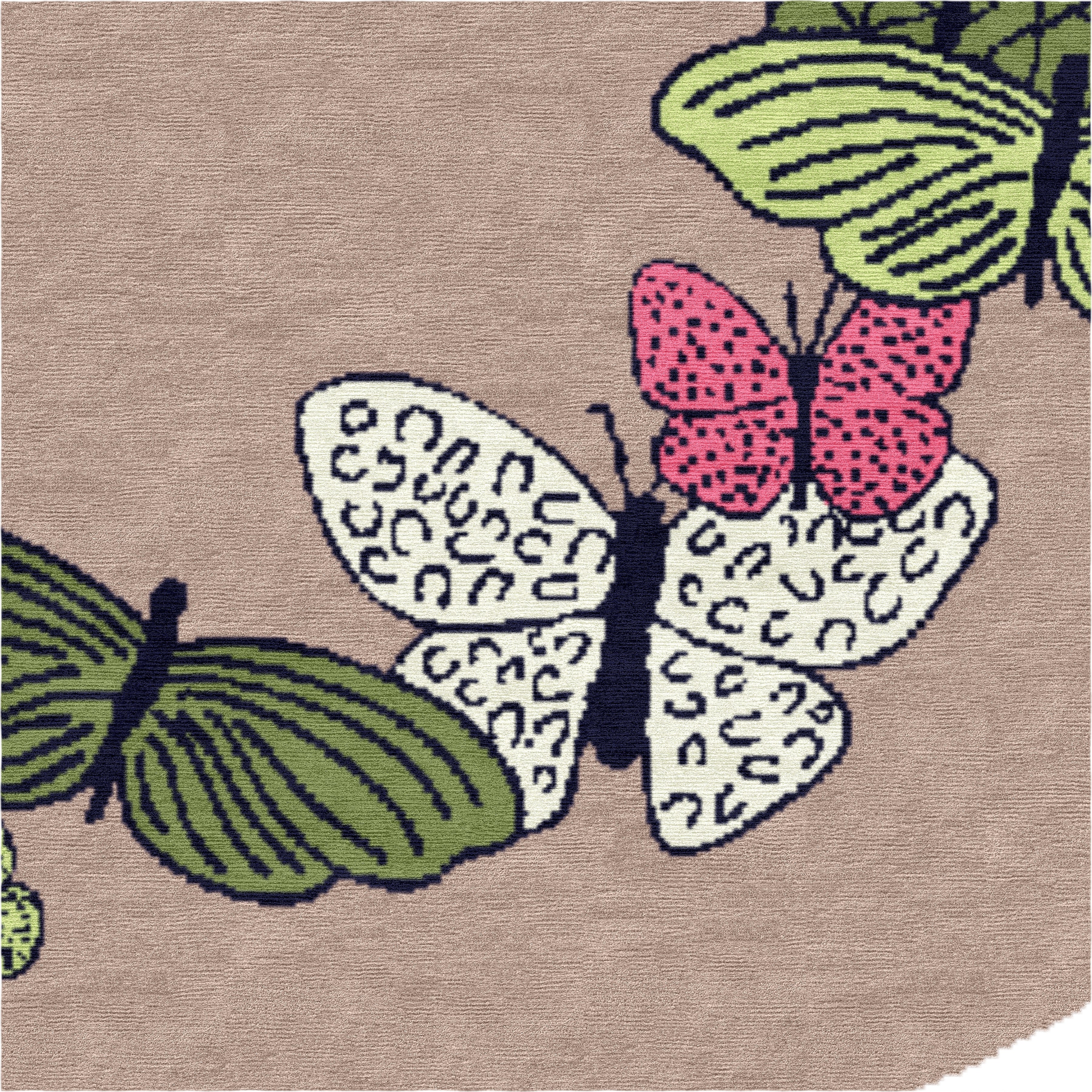 "Spirit in the Sky" - Beige Round Butterfly Rug in Wool and - image 3