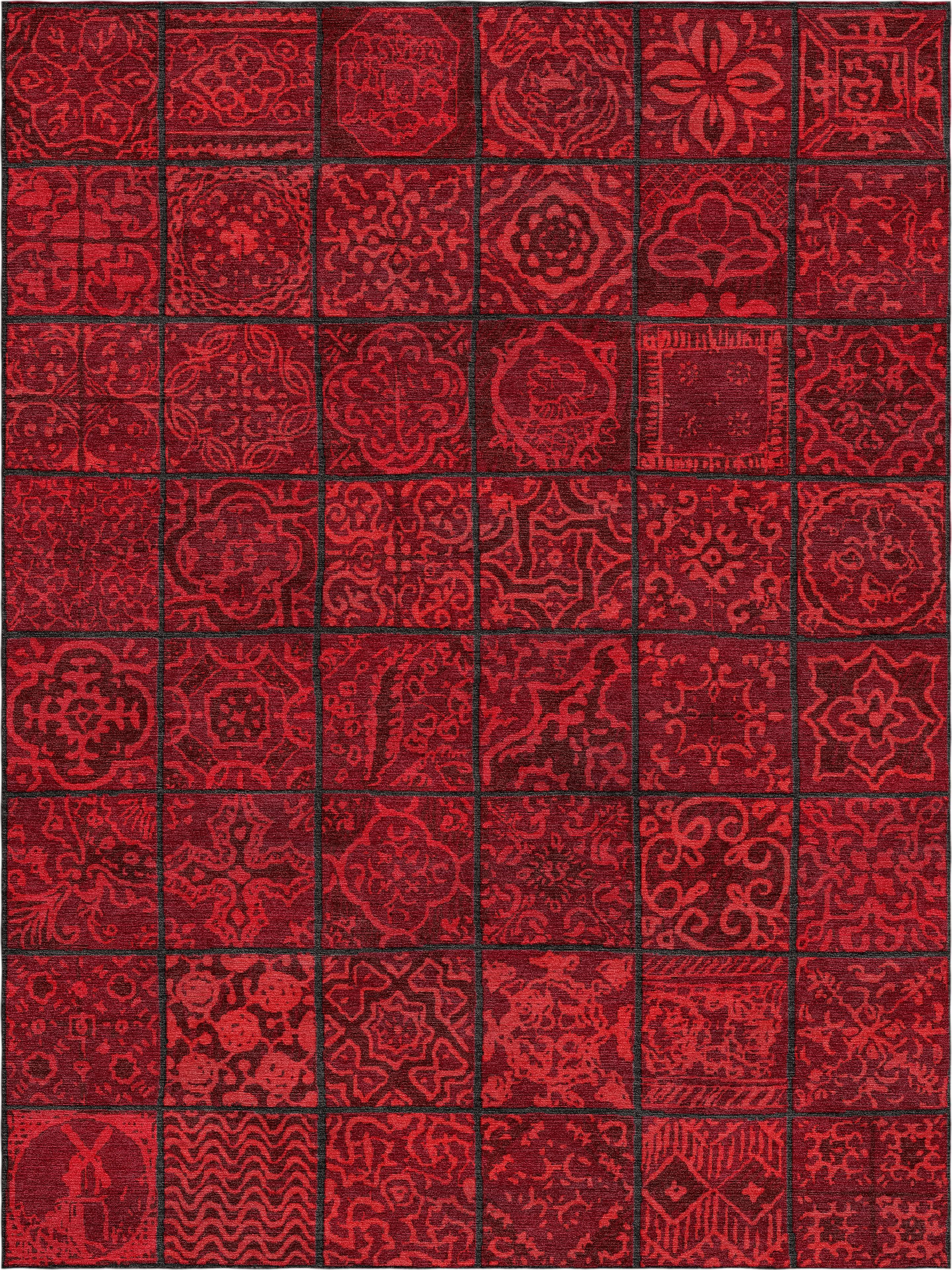 "Dutch Tiles" - Red Handmade Wool Rug, Dutch Tiles Collection - image 5