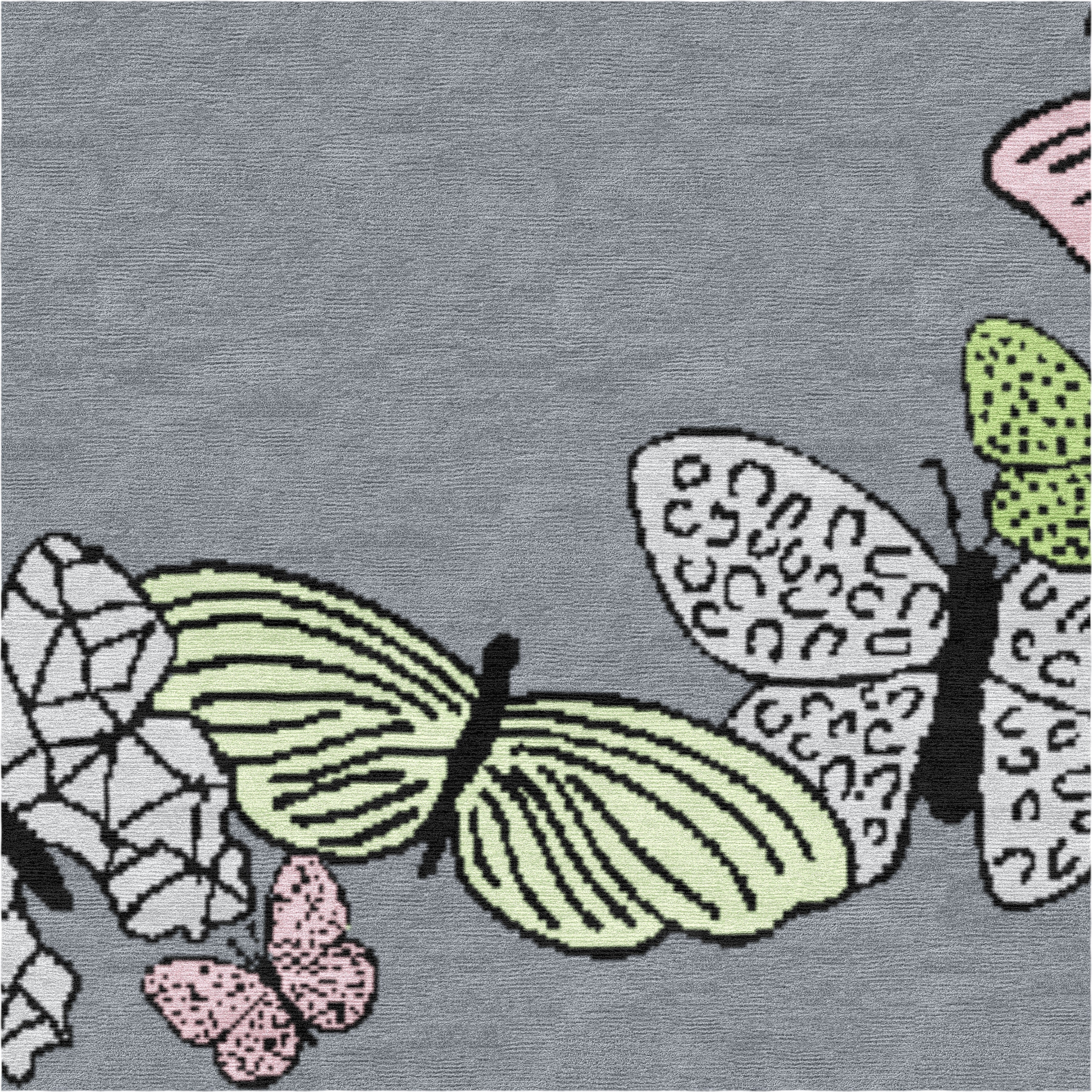 "Spirit in the Sky" - Grey Round Butterfly Rug in Wool and Silk - image 3