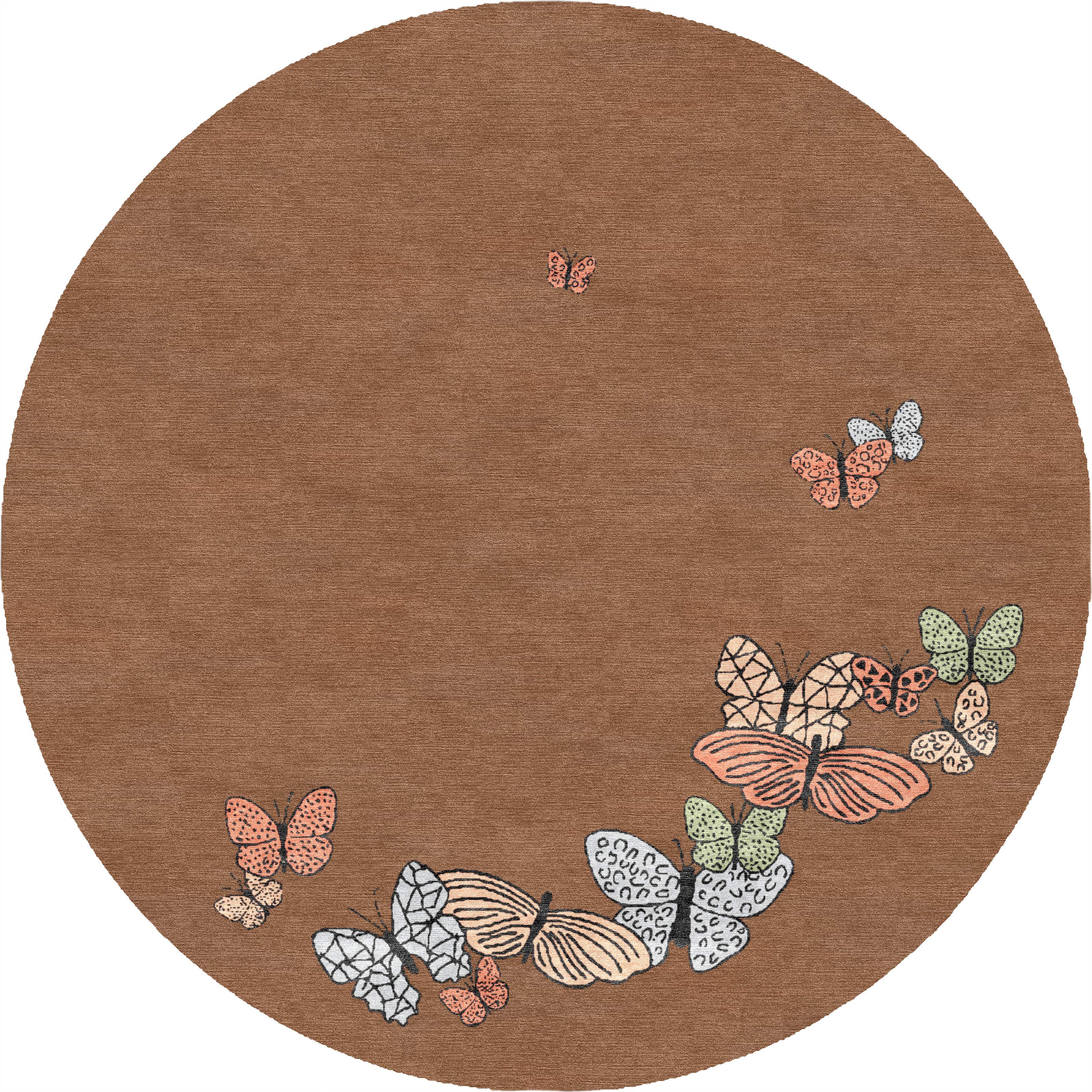 "Spirit in the Sky" - Light Brown Round Butterfly Rug in Wool - image 6