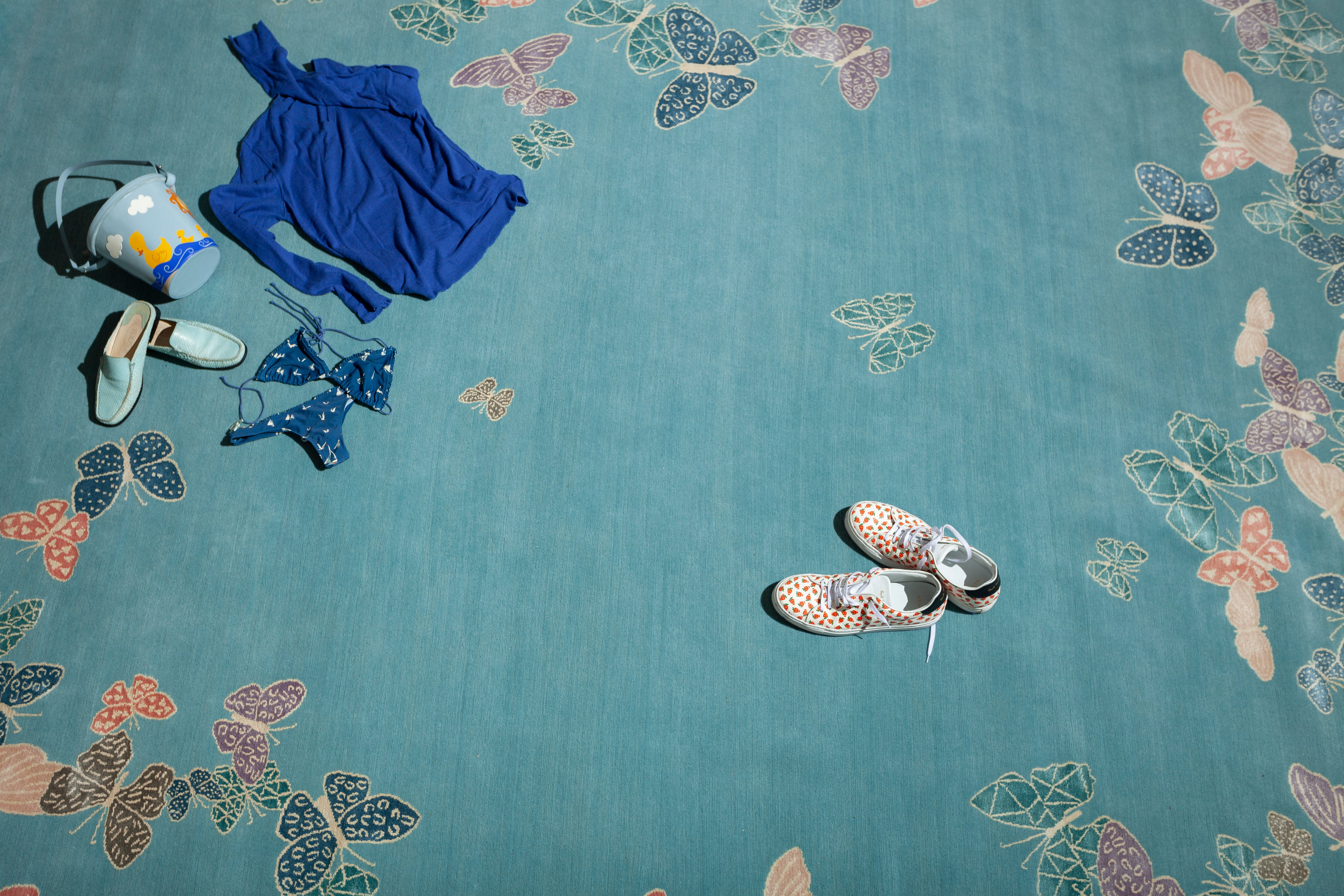 "Spirit in the Sky" - Aqua Butterfly Rug in Wool and Silk - image 9
