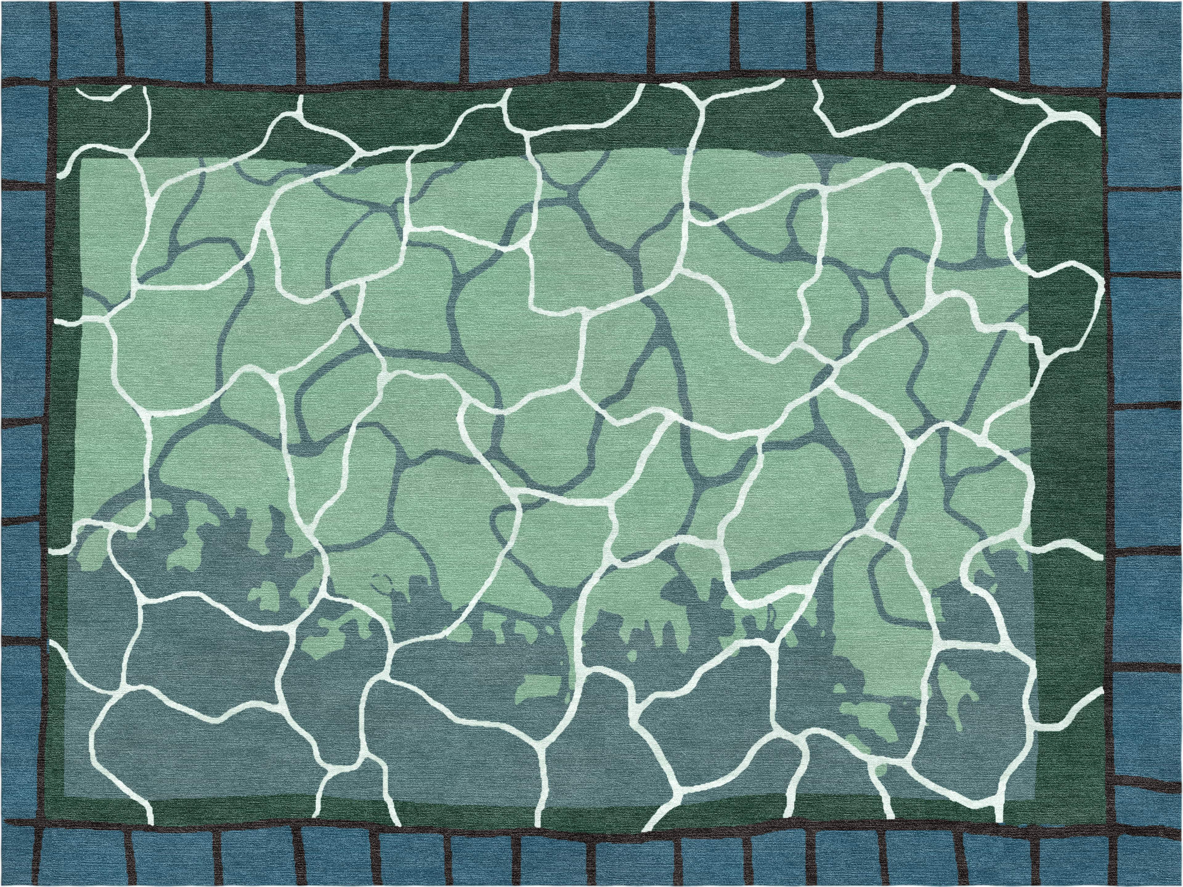 "Pool Blue-Green" - Handmade Wool and Silk Rug, After Swim - image 6