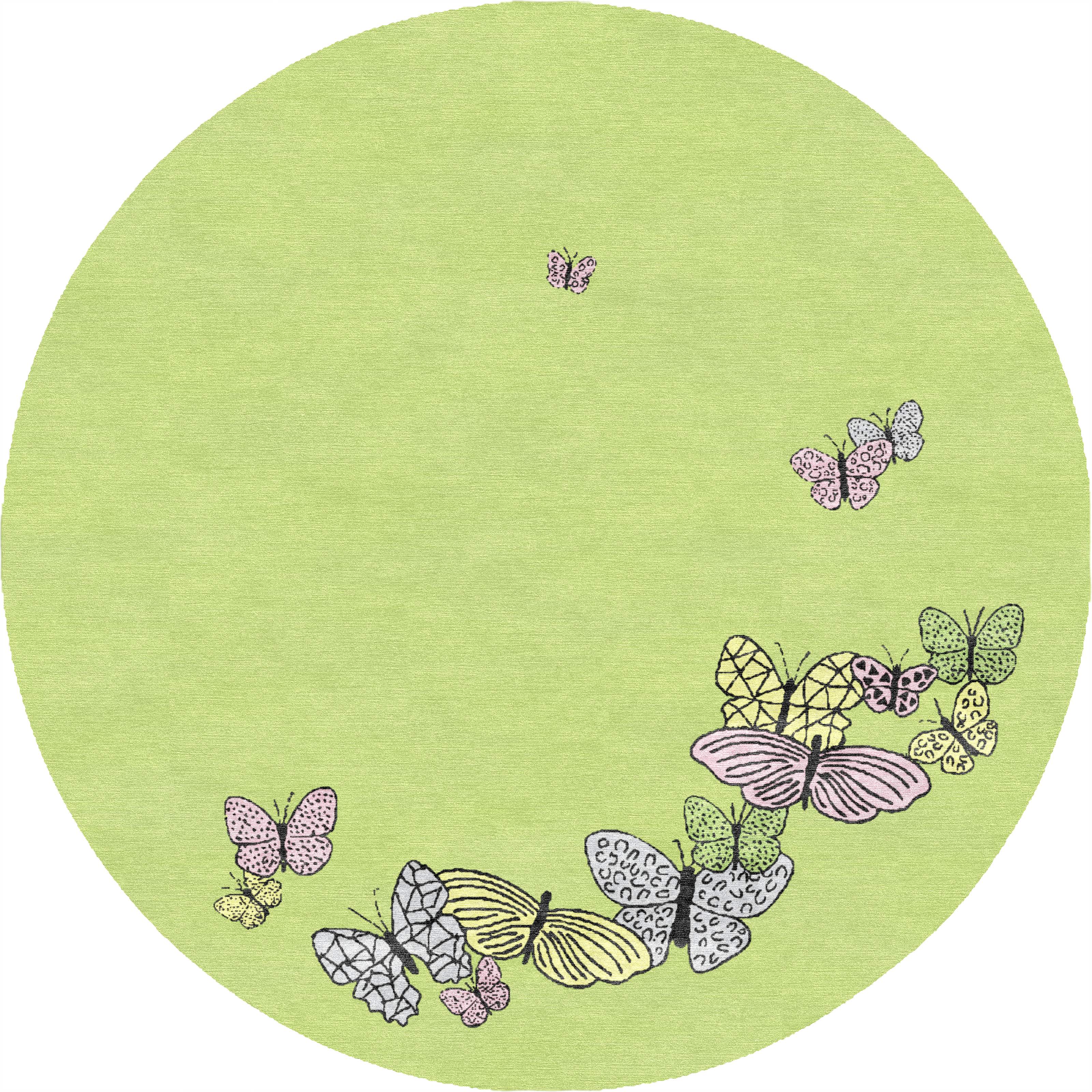 "Spirit in the Sky" - Lime Green Round Butterfly Rug in Wool and - image 6