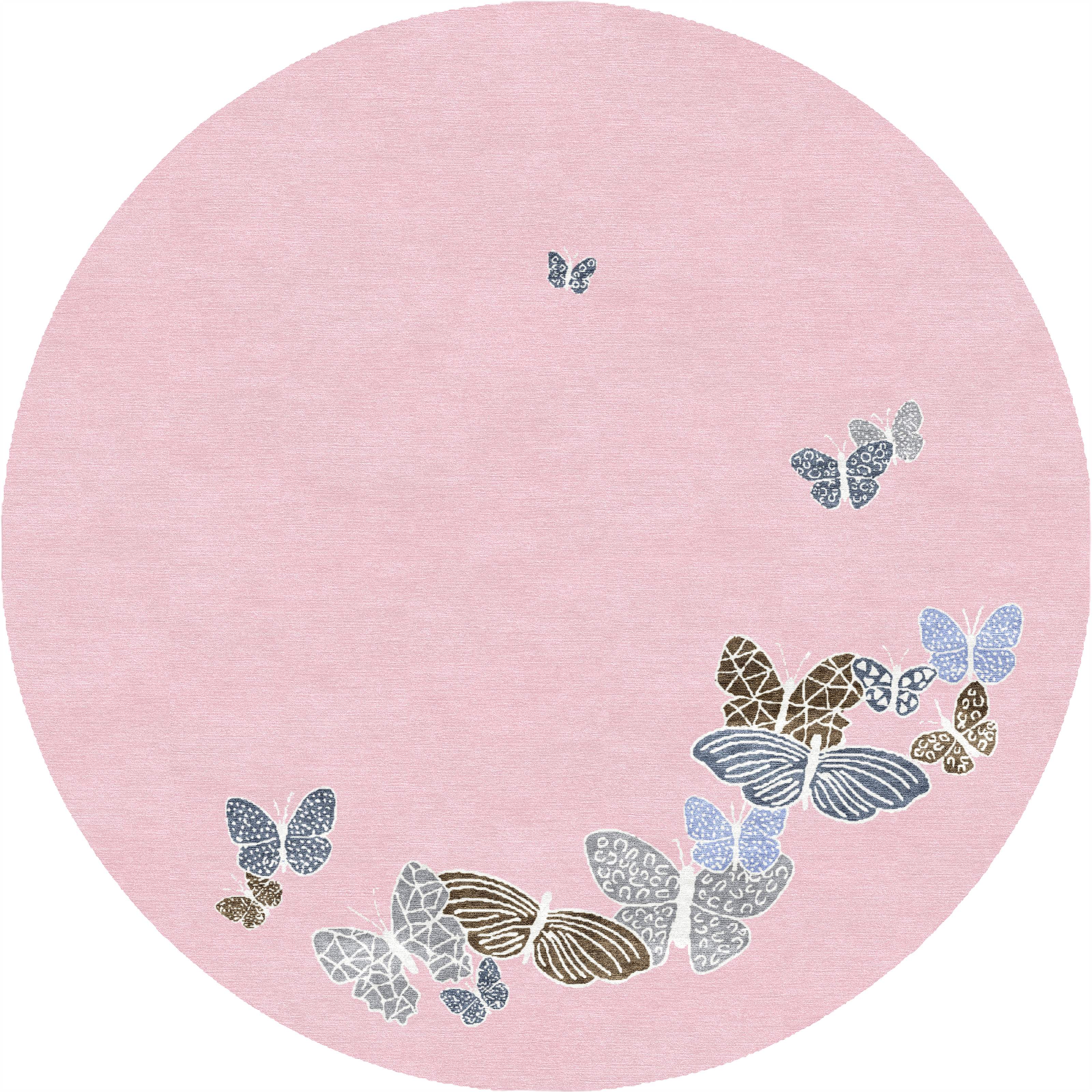 "Spirit in the Sky" - Bright Pink Round Butterfly Rug in Wool - image 6