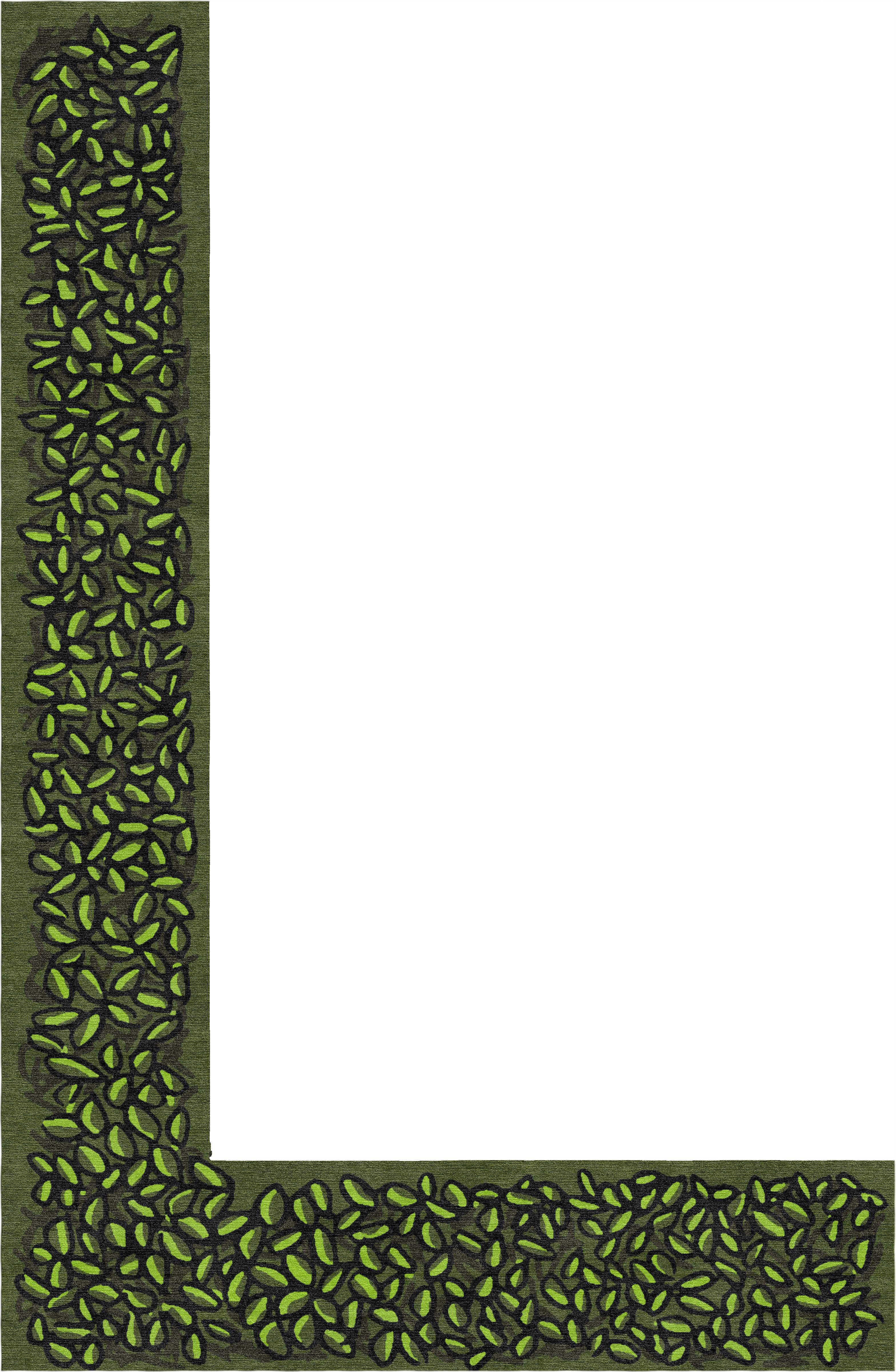 "The Turn" - Small Leaves L-Shaped Hand-Knotted Wool Runner - image 6