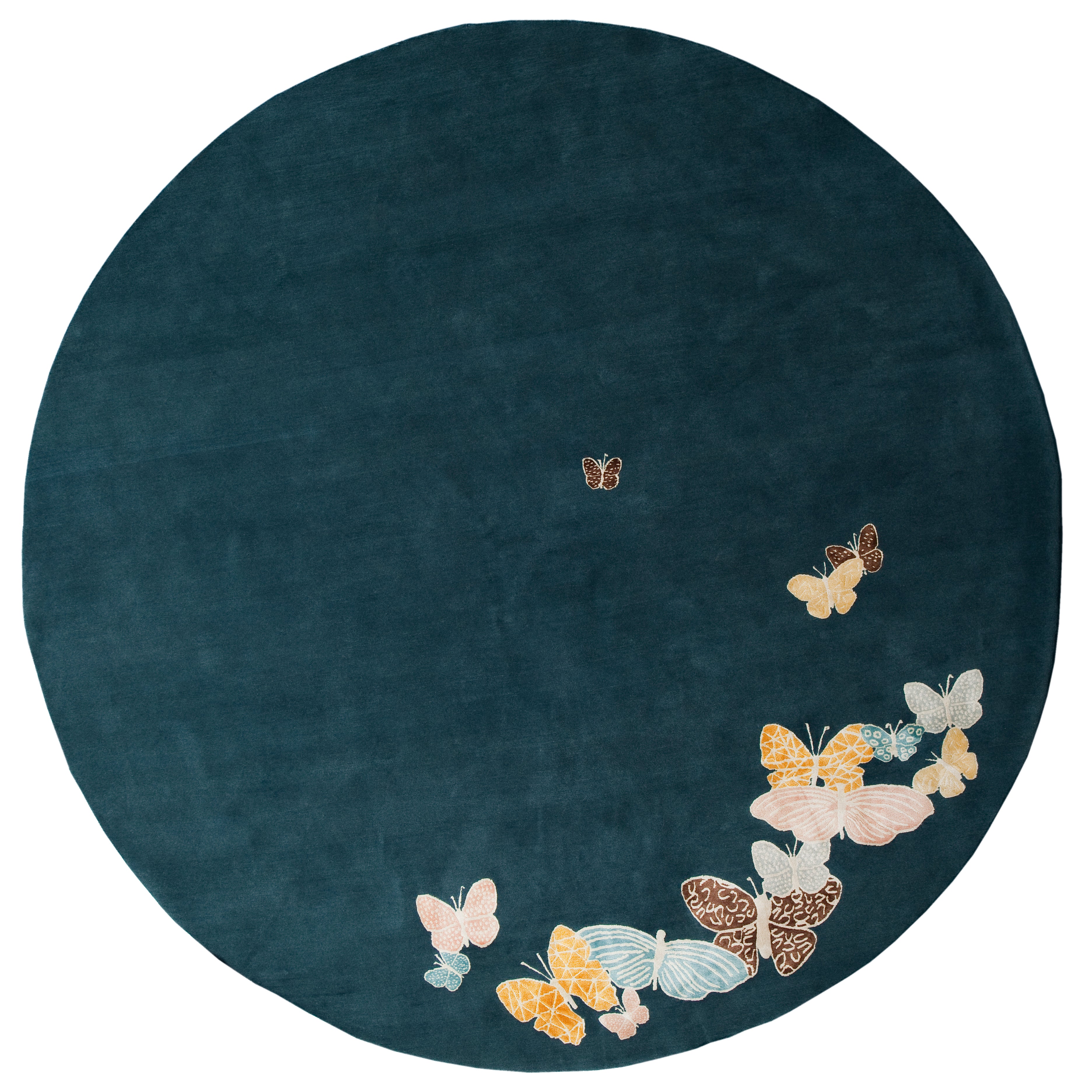 "Spirit in the Night Sky" - Petrol Blue Round Butterfly Rug in - image 5