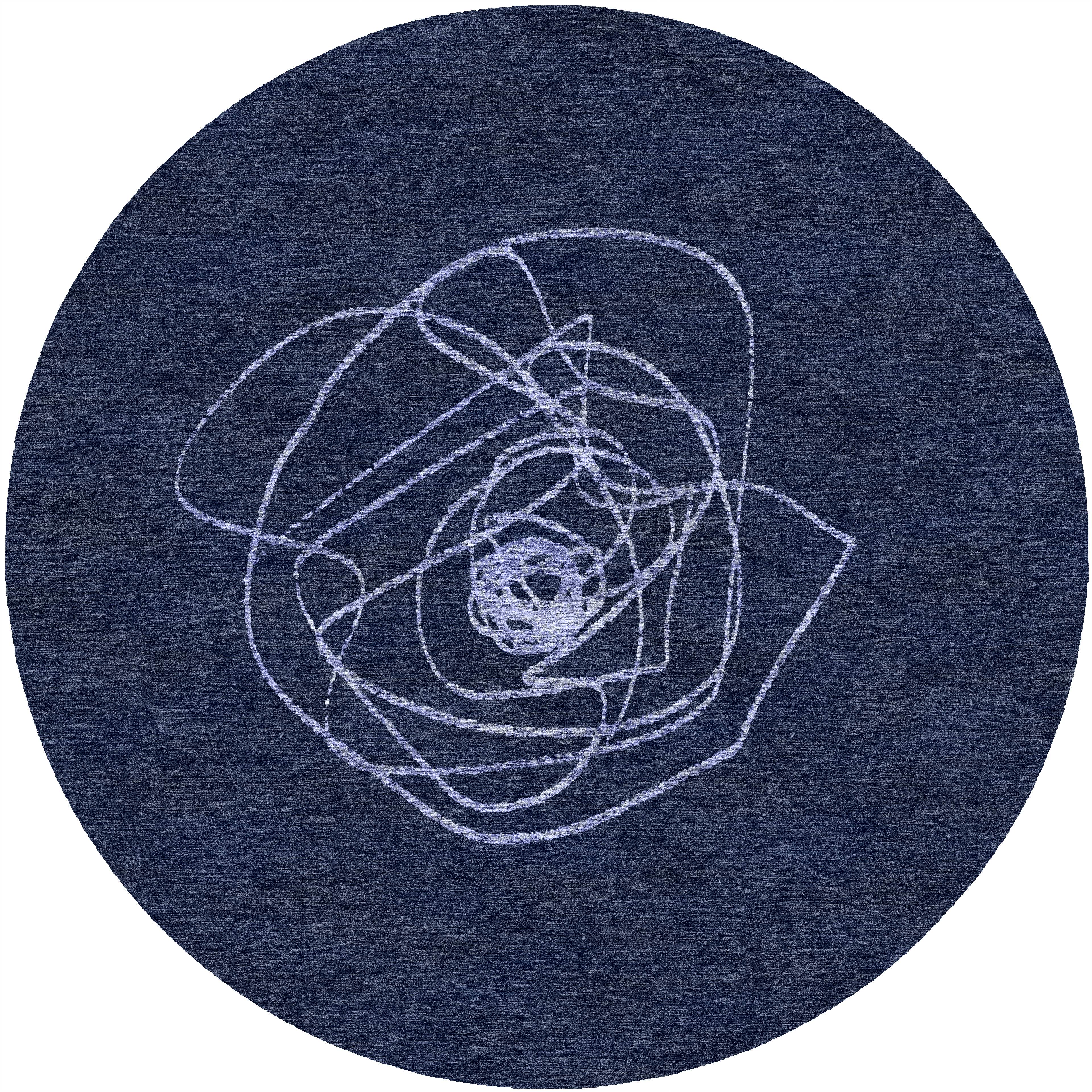 "La Rosa" - Navy Round Handmade Wool and Silk Rug, La Rosa - image 4