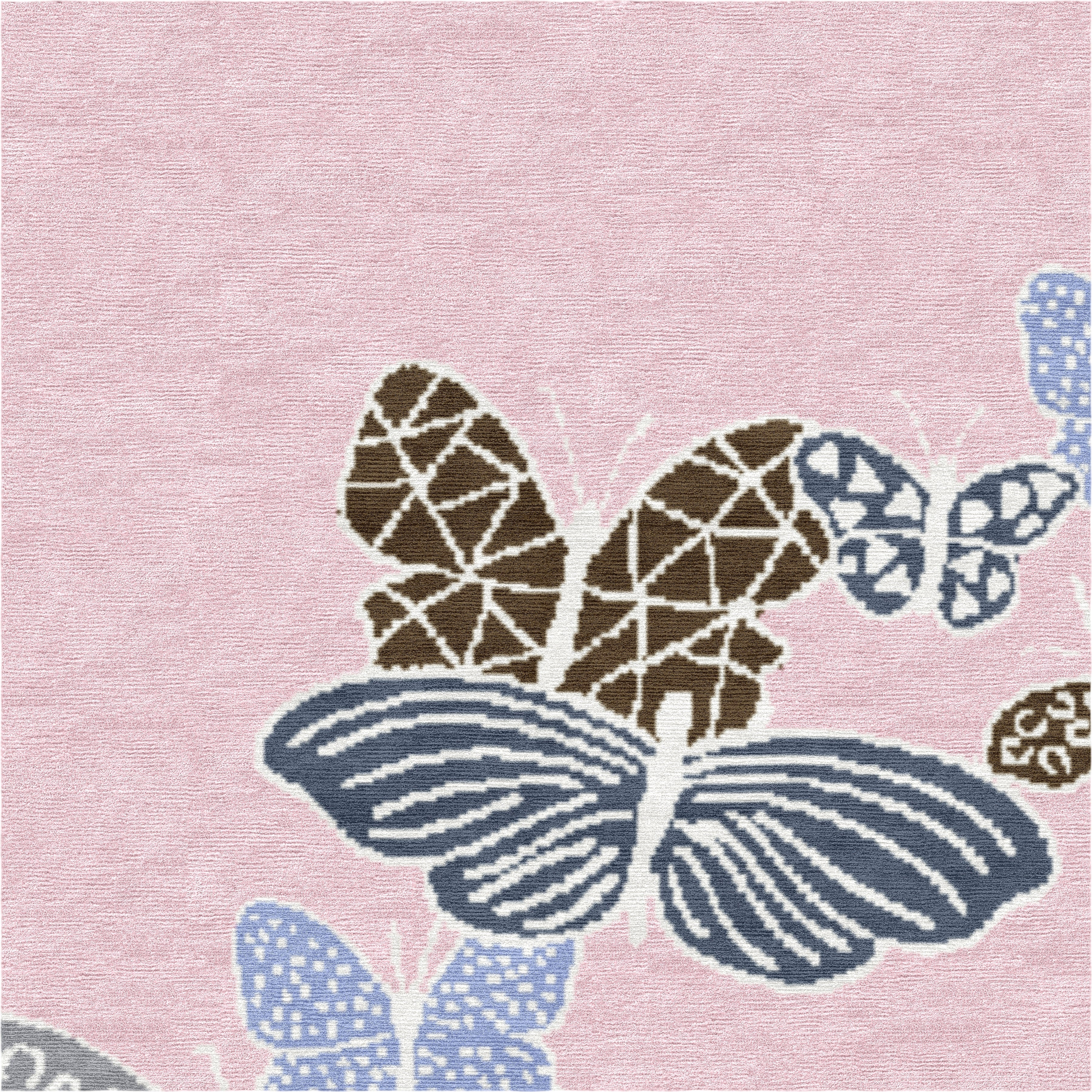 "Spirit in the Sky" - Bright Pink Round Butterfly Rug in Wool - image 4