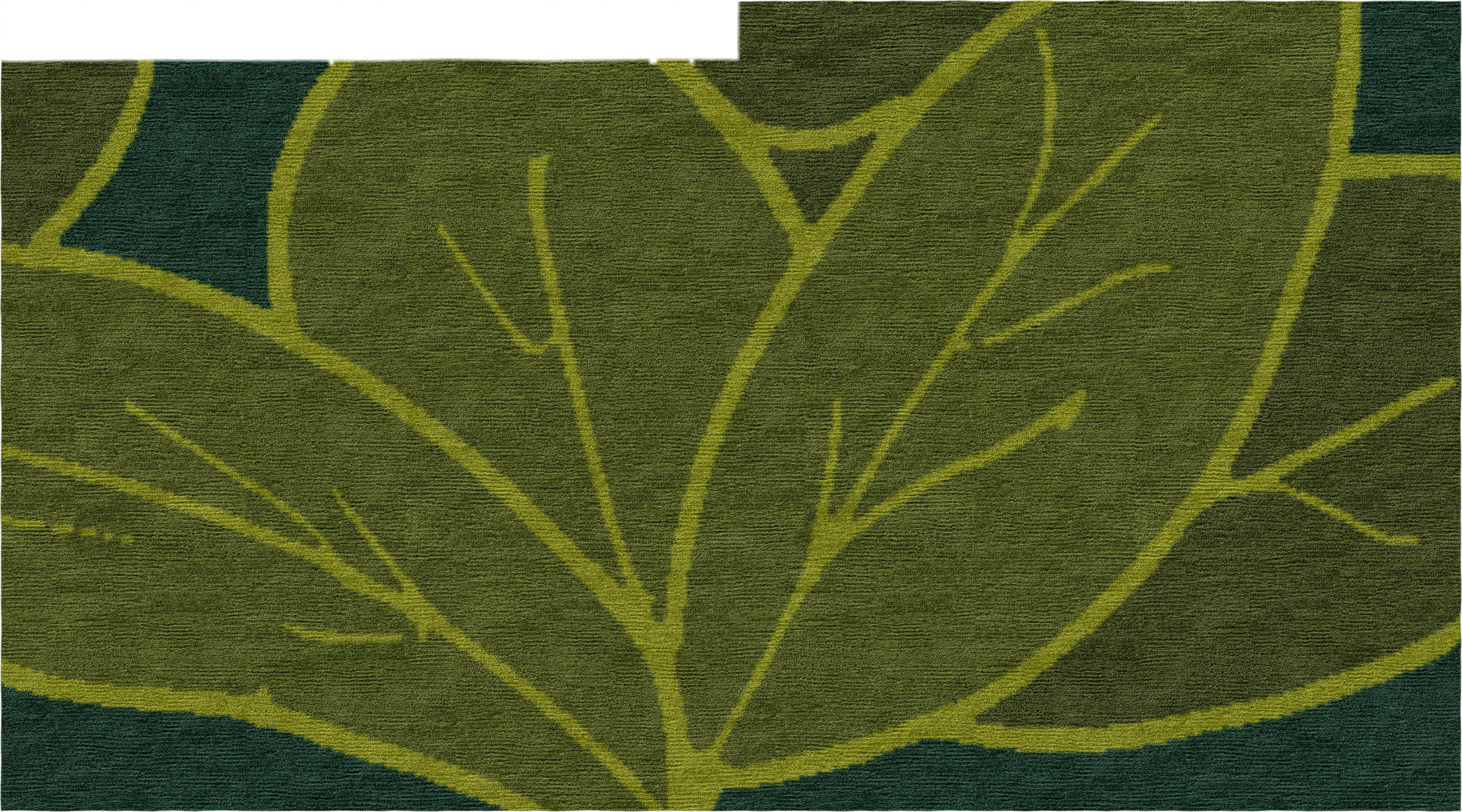 "The Turn" - Large Leaves L-Shaped Hand-Knotted Wool Runner - image 2