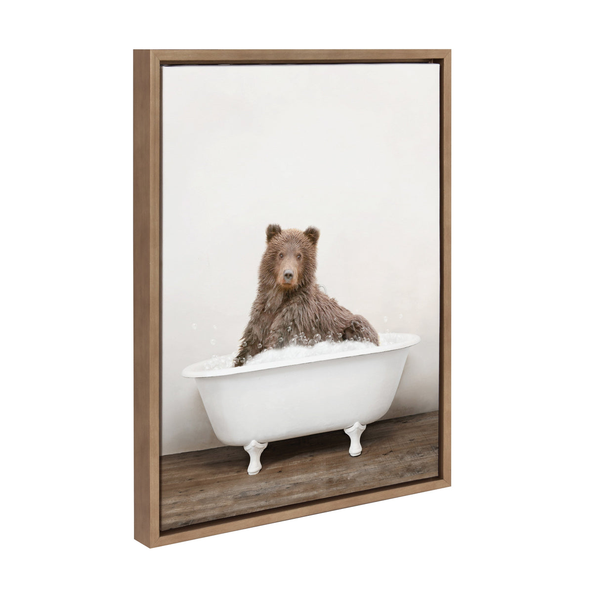 Sylvie Bear Rustic Bubble Bath Framed Canvas by Amy Peterson Art Studio
