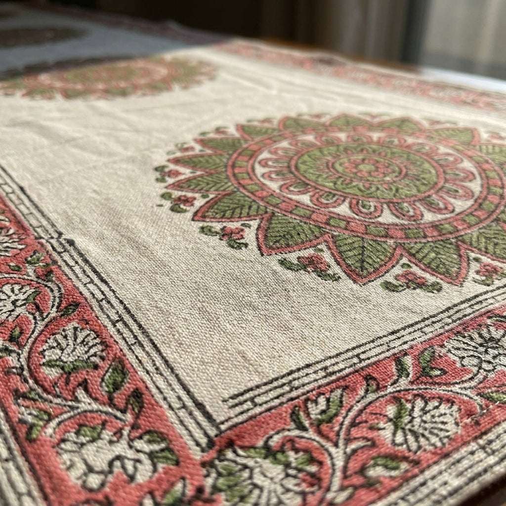 Dusty Rose & Sage Green Mandala Table Linen Set – 13 Piece | Hand Block Printed Cotton | Runner, Placemats & N — House of Avana, view 2 of 10