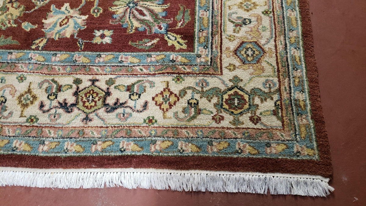 8x12 Indo-Mahal Rug, Floral Allover, Red & Beige, Wool Vintage Handmade Traditional Carpet - Jewel Rugs, view 10