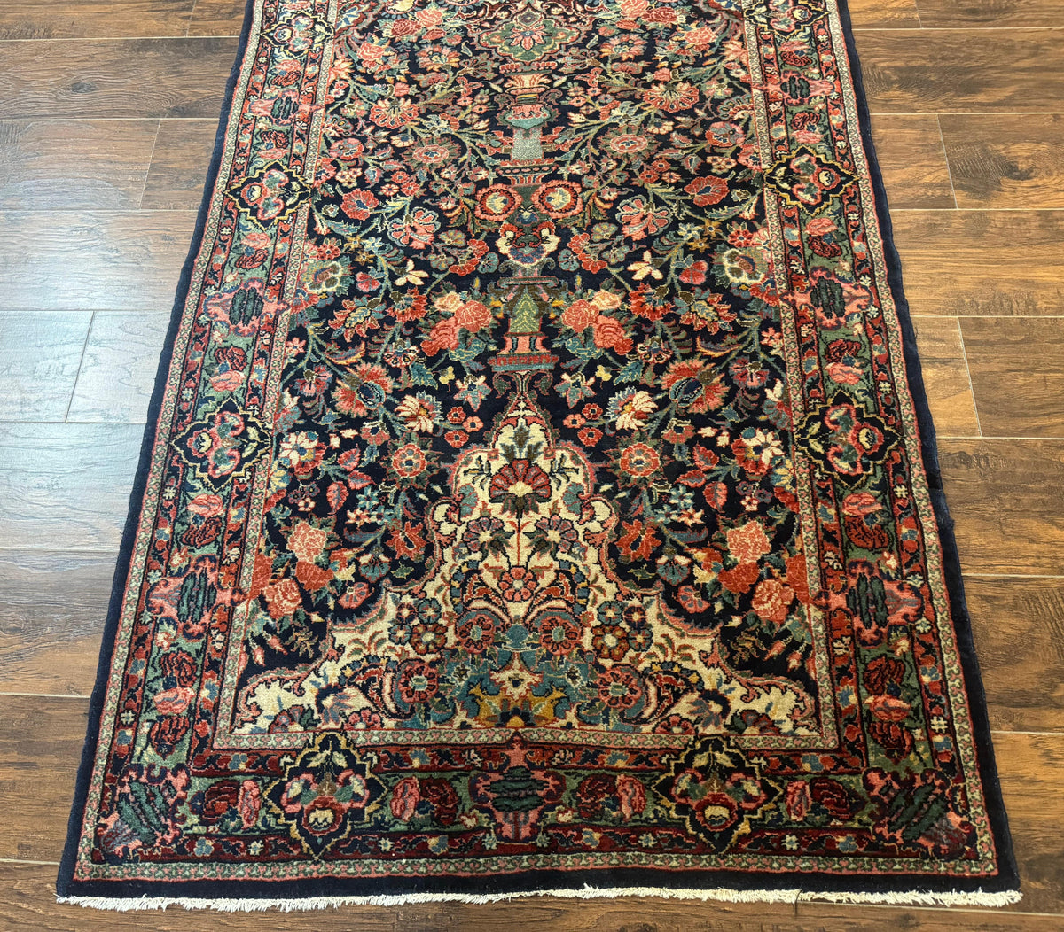Antique Persian Rug 4x5, Navy Blue 1920s Carpet, Wool, Rare, Fine, Persian Hamadan Bidjar Carpet - Jewel Rugs, view 6