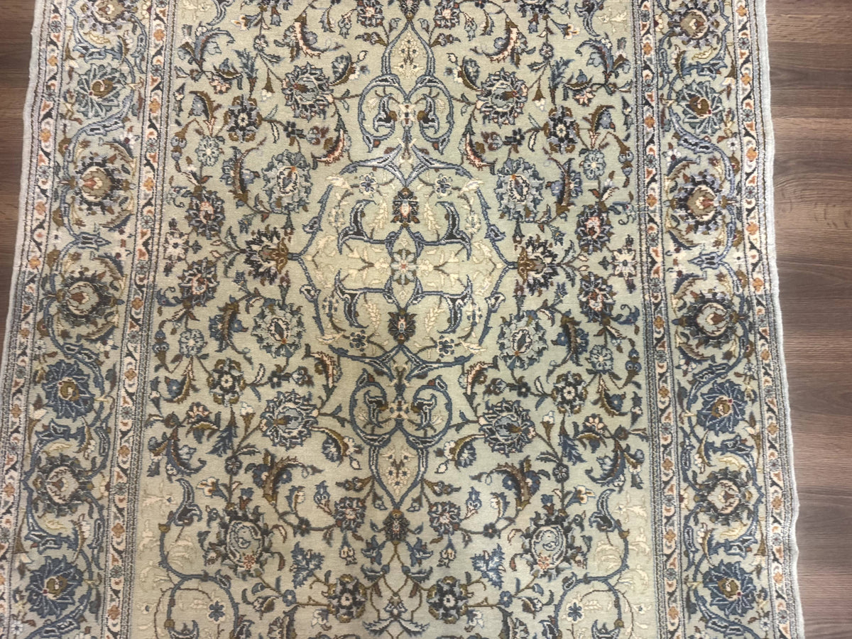 Persian Kashan Rug, Unique Colors, 225 KPSI, Light Green and Light Blue - Jewel Rugs, view 4