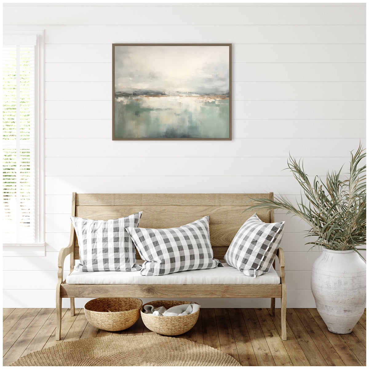 Subtle Abstract Gray Green Horizon by The Creative Bunch Studio Framed Canvas Wall Art Print