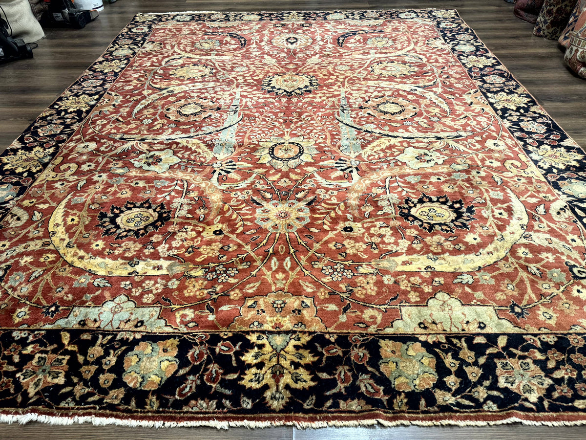 Indian Agra Rug 9x11, Terracotta and Navy Blue, Sickle Leaf Rug - Jewel Rugs, view 2