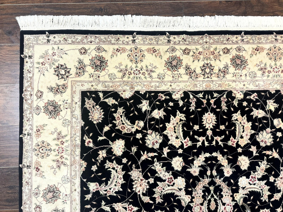 Sino Persian Rug 6x9, Black and Ivory, Wool and Silk Highlights, Handmade - Jewel Rugs, view 7