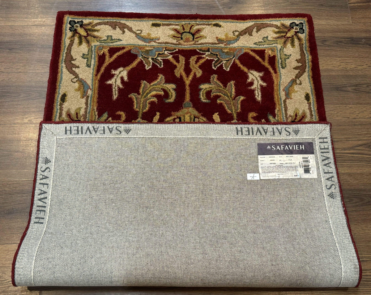 Small Floral Wool Rug 3x5, Safavieh Heritage Collection, Dark Red, Pair B - Jewel Rugs, view 10