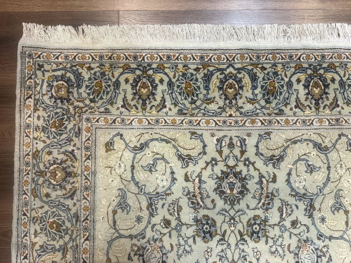 Persian Kashan Rug, Unique Colors, 225 KPSI, Light Green and Light Blue - Jewel Rugs, view 6