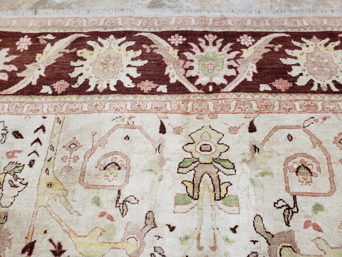 Beige and Maroon Peshawar Rug 10x15, Large Oushak Carpet, Pakistani Rug, Handmade Area Rug, Hand Knotted Rug, Living Room Rug, Nice Wool Rug - Jewel Rugs, view 4