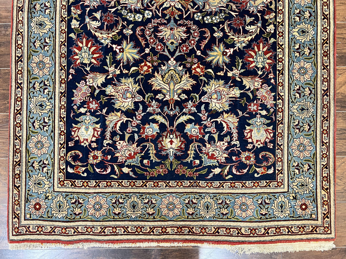 Blue Persian Qum Rug 5x7, Very Fine and Wonderful Authentic Persian Carpet, Wool Hand Knotted Vintage Semi Antique Oriental Rug, Floral, Ghom Qom Rug - Jewel Rugs, view 5