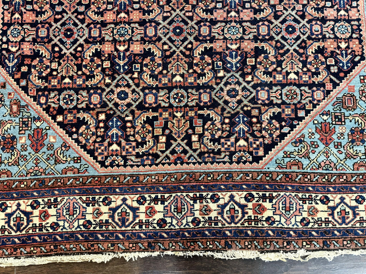 Antique Persian Rug 5 x 6.7, Navy Blue & Ivory, Handmade Persian Wool Carpet, Hamadan Angelas Rug - Jewel Rugs, view 6