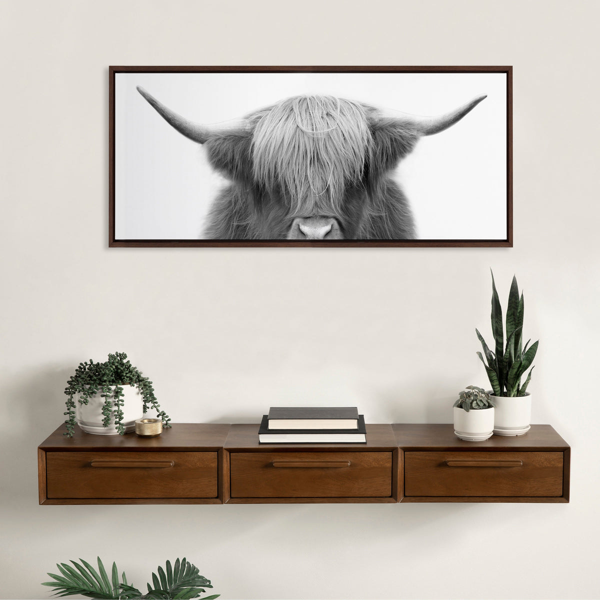 Sylvie Hey Dude Highland Cow Framed Canvas by The Creative Bunch Studio