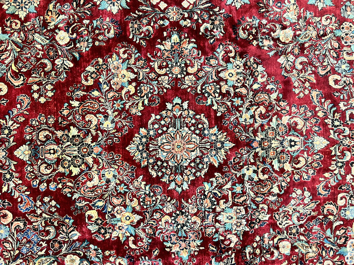 Persian Sarouk Rug 12x17, Wool Hand Knotted Antique Carpet, Dark Red, Traditional Floral Oriental Rug, 12 x 17 Extra Large Handmade Rug - Jewel Rugs, view 4