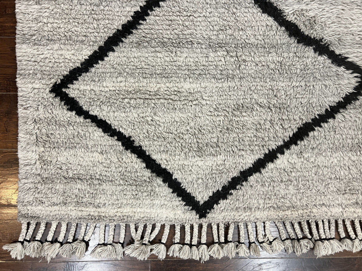 Modern Shag Rug 8x10, Gray and Black, Wool and Cotton, Lulu and Georgia, Handmade Indian Shag Rug - Jewel Rugs, view 8
