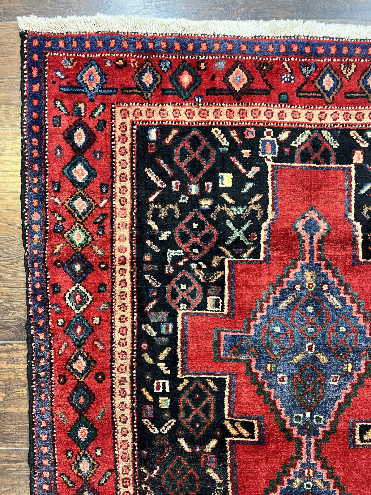 Persian Kurdish Senneh Runner Rug 3x9, Red Navy Blue, Medallions Wool Tribal Runner for Kitchen/Hallway 9ft Antique Handmade Oriental Runner - Jewel Rugs, view 7